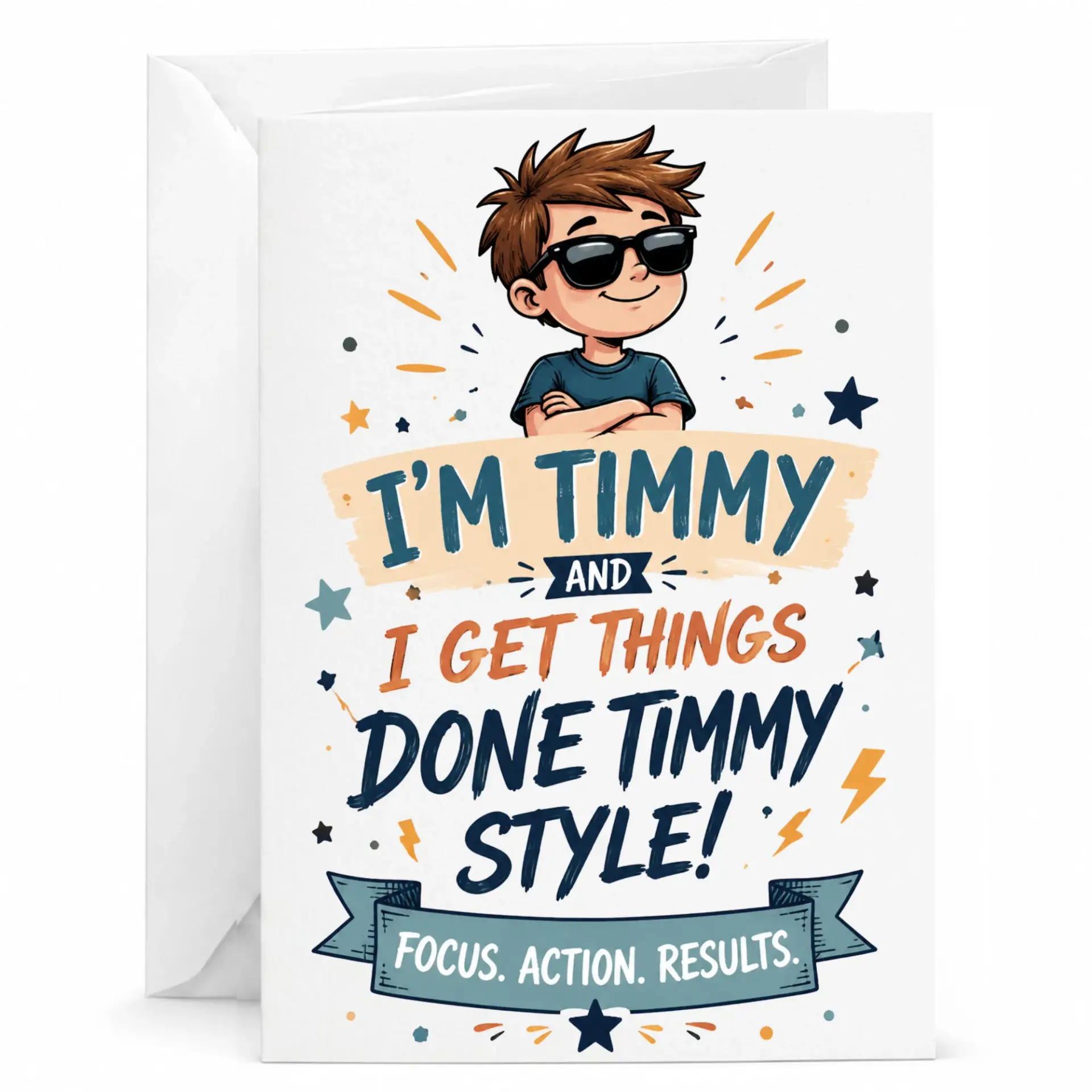 Funny Greeting Card for Achievement Motivation Featuring Cool Character with Sunglasses and Motivational Quote