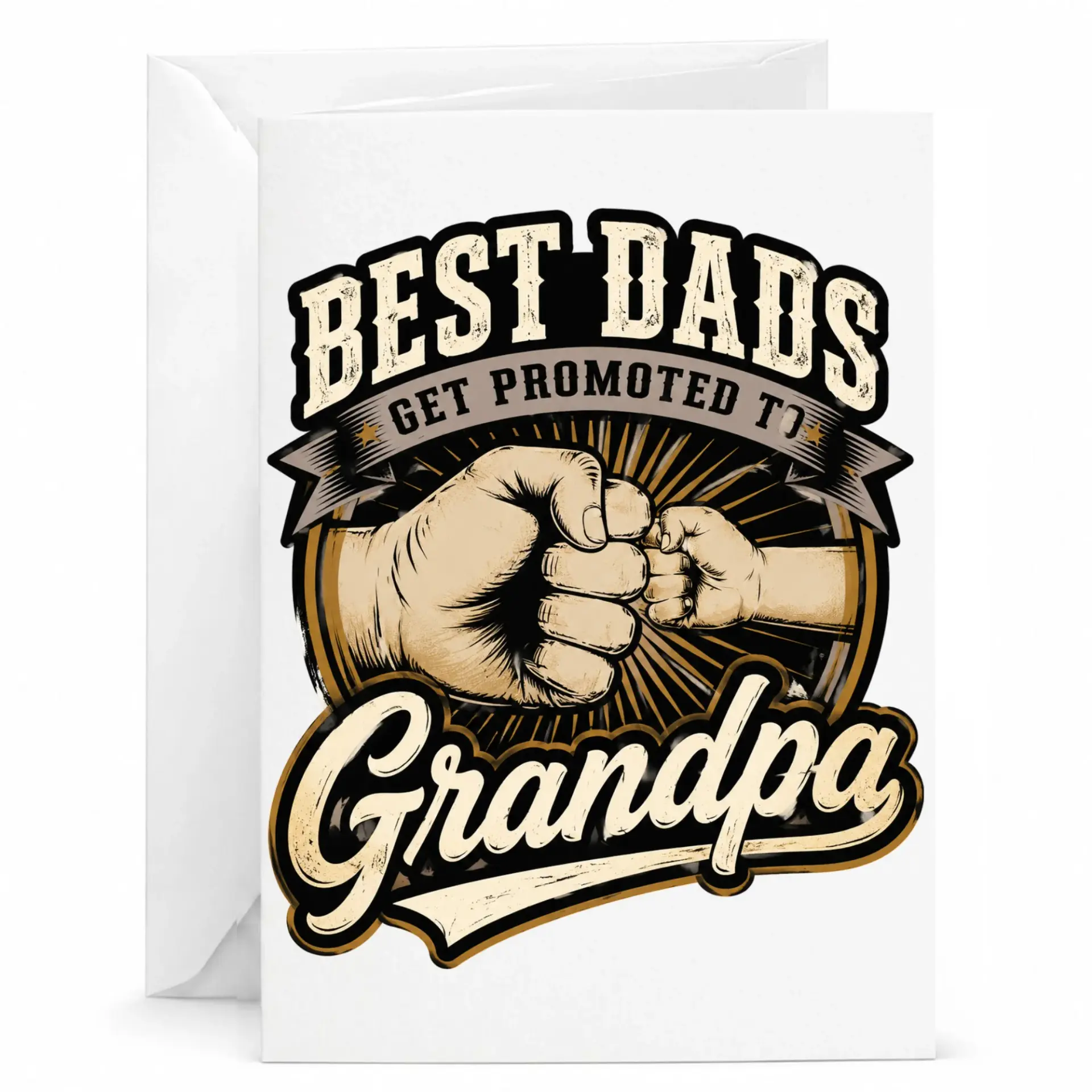 Greeting Card Best Dads Get Promoted to Grandpa Funny Fist Bump Illustration Printed Folded Card for Family