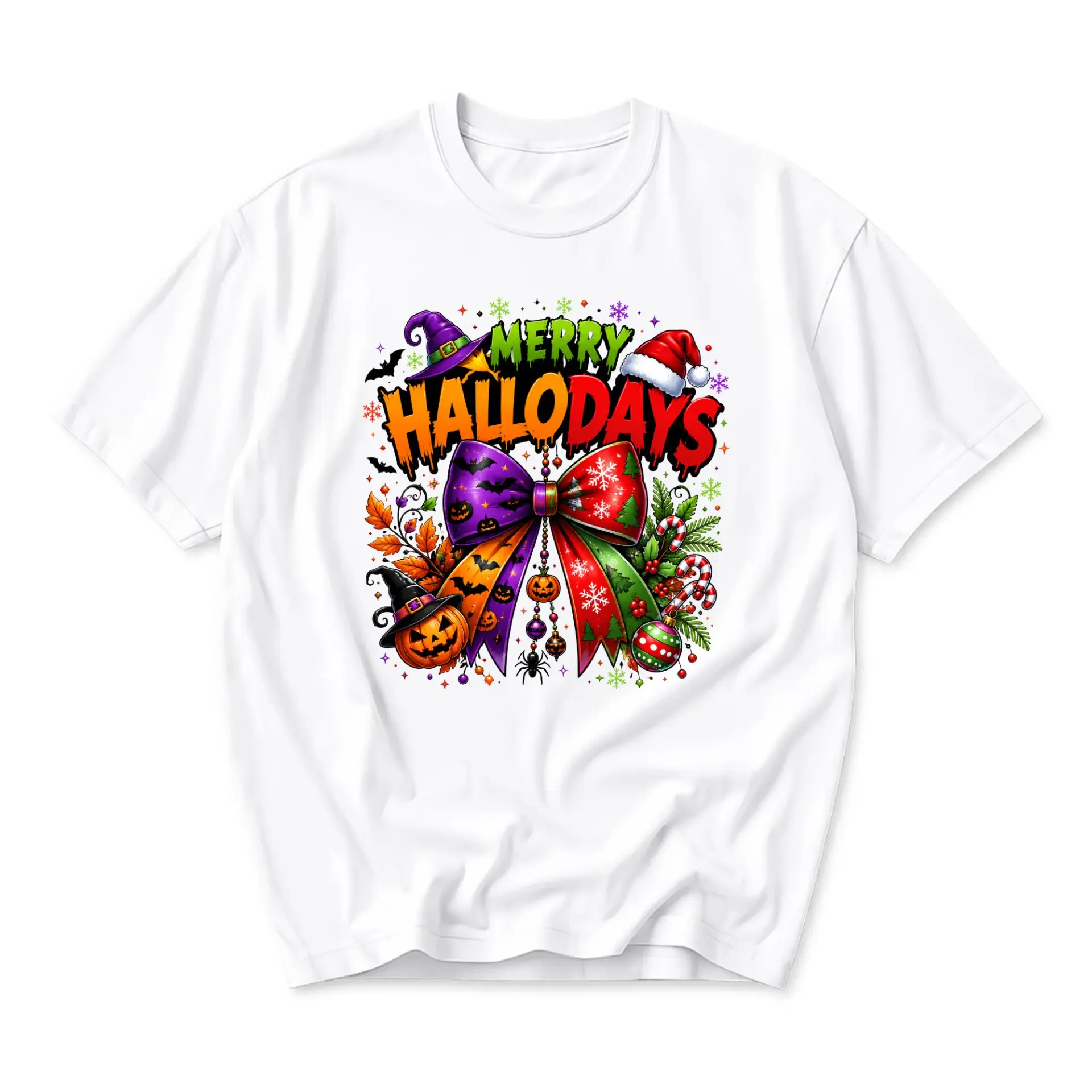 Funny Shirt Merry Hallodays Holiday Fusion Graphic Tee Unisex Crew Neck Seasonal Apparel for Casual Everyday Outfits