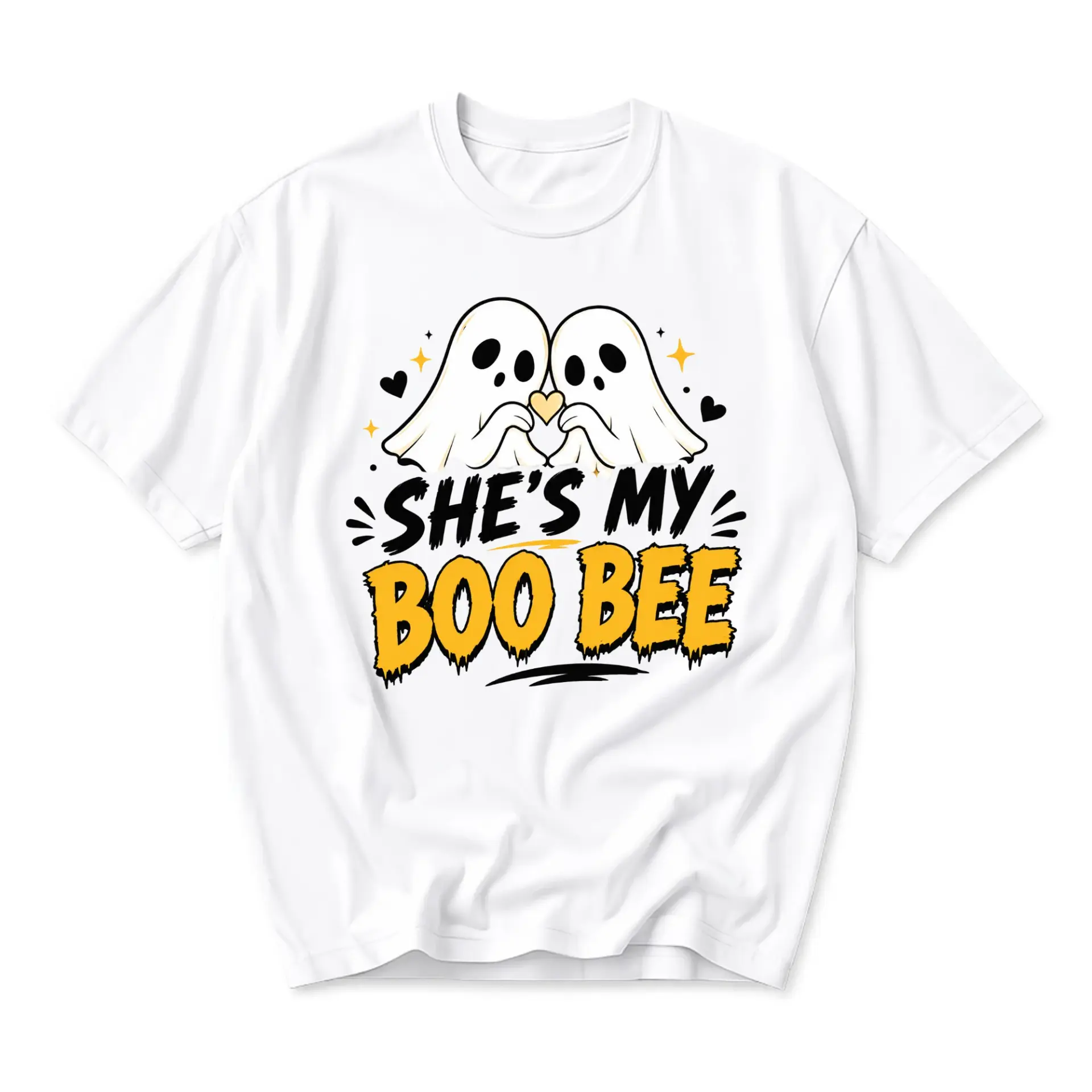 Funny Shirt She Is My Boo Bee Graphic Tee Unisex Crew Neck Casual Cotton Blend Apparel for Couples or Everyday Wear