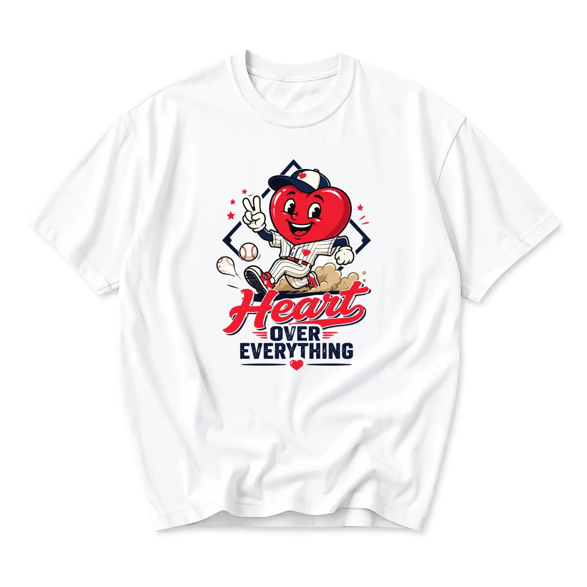 Graphic Tee Heart over Everything Baseball Mascot Print Unisex Crew Neck Casual Everyday Short Sleeve Cotton T-Shirt