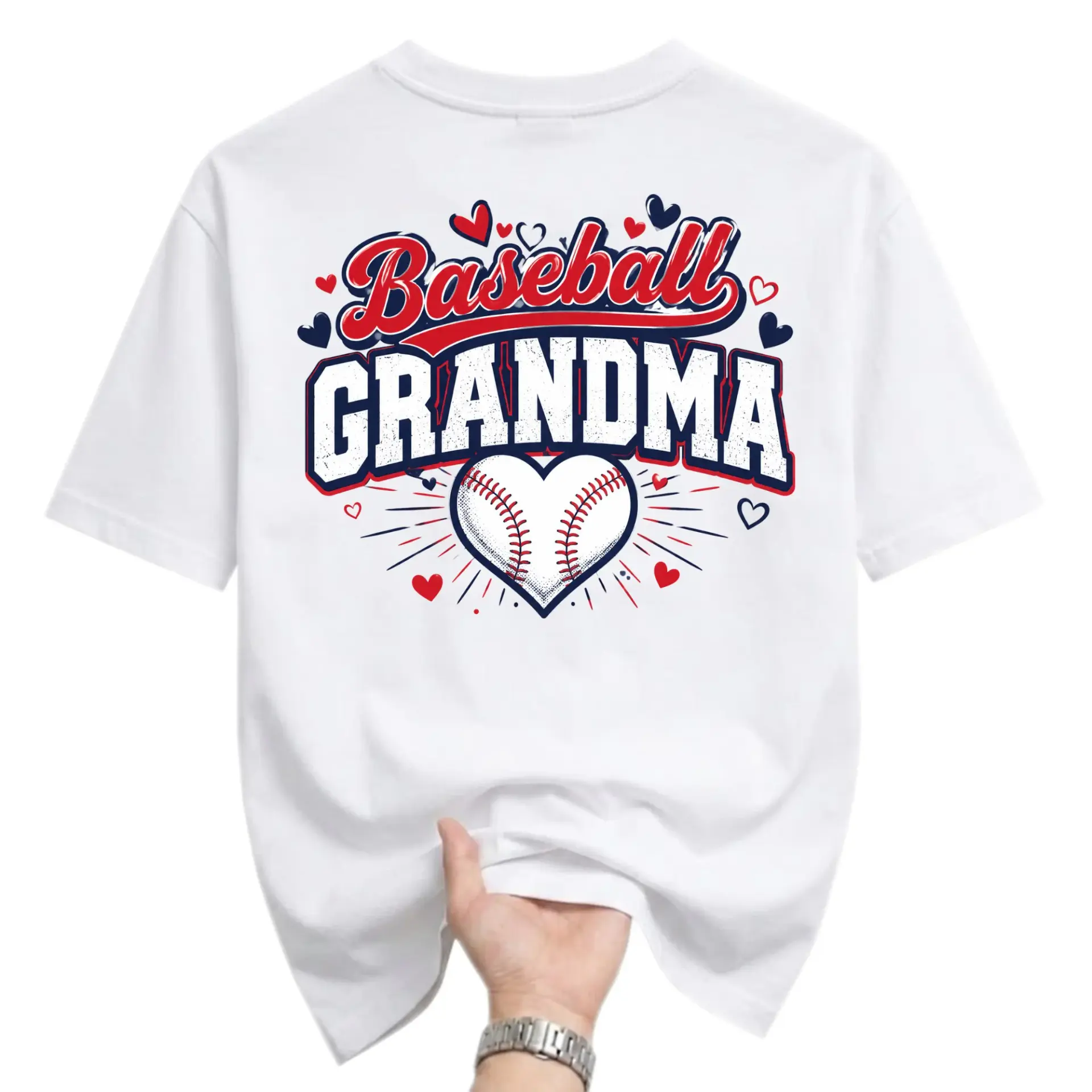 Graphic Tee Baseball Grandma T-Shirt Featuring Heart Shaped Sport Design