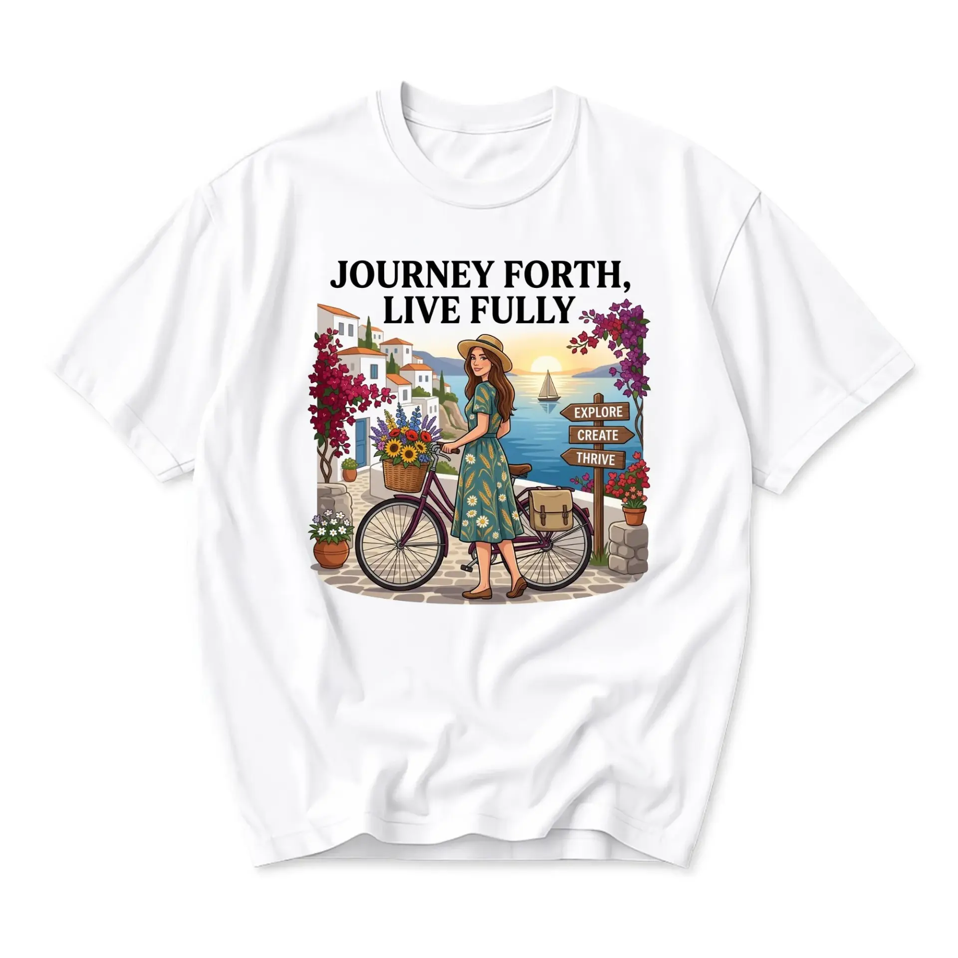 Graphic Tee Journey Forth Live Fully Artistic European Seaside Summer Travel Vacation Unisex Cotton Crew Neck Shirt