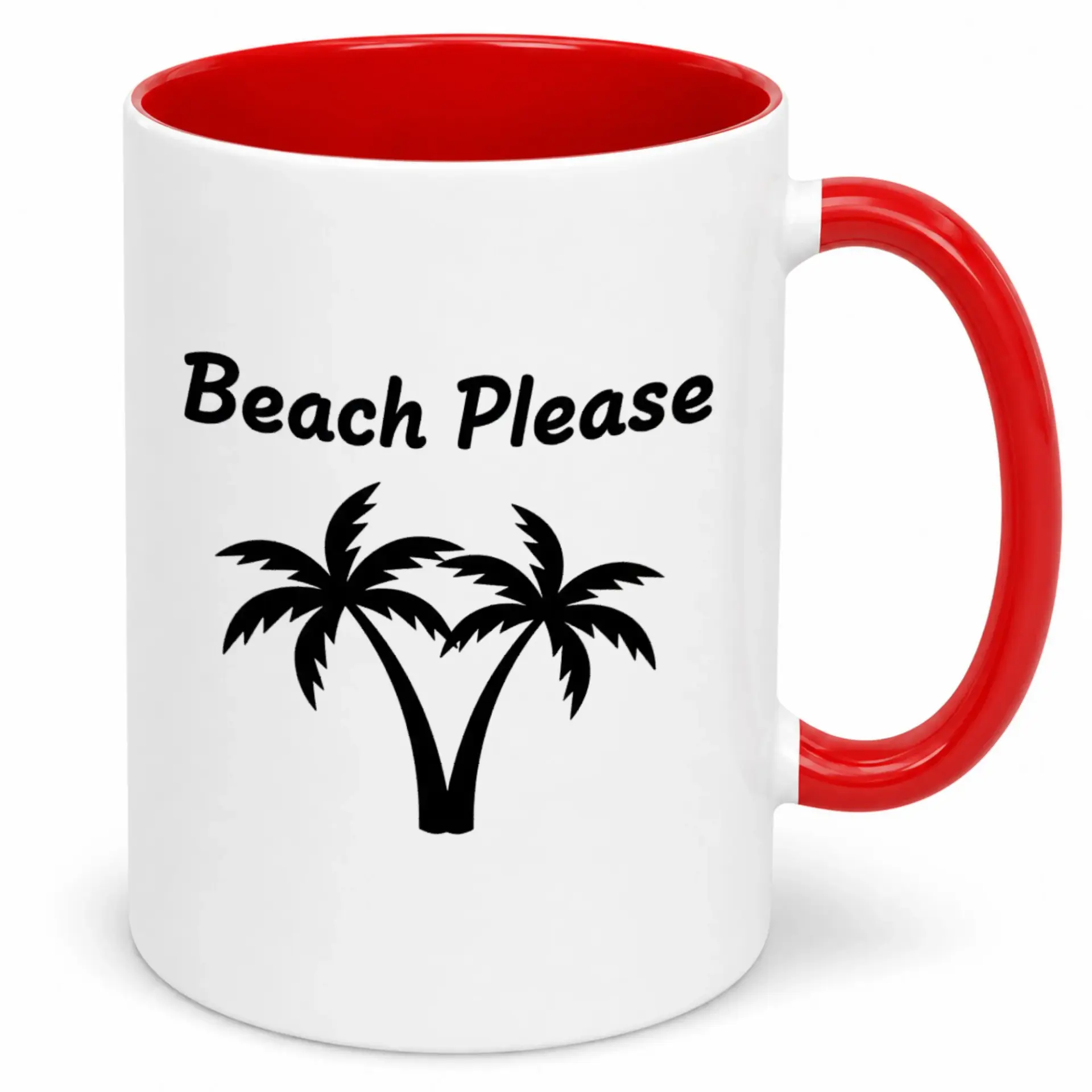 Funny Ceramic Coffee Mug with "beach Please" Slogan and Tree Design Tropical Vacation Themed White Drinkware for Home Office