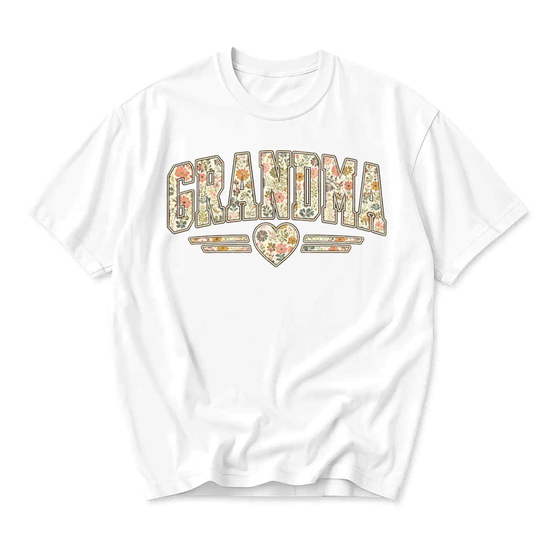 Graphic Tee Grandma Floral Lettering Heart Print Unisex Casual Crew Neck