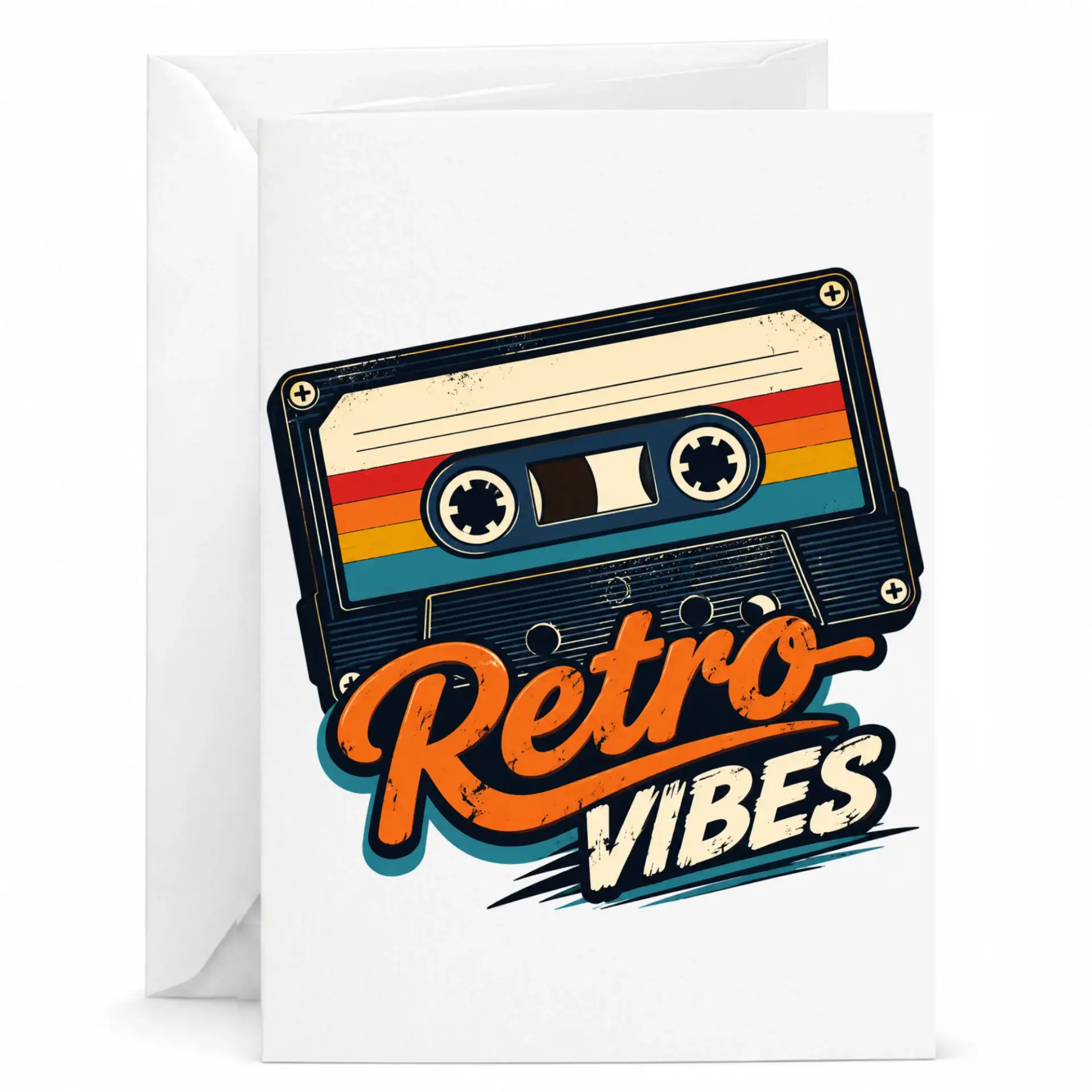 Greeting Card Retro Vibes Cassette Tape Design 5x7 Folded Note for Music Lovers and Vintage Nostalgia Enthusiasts