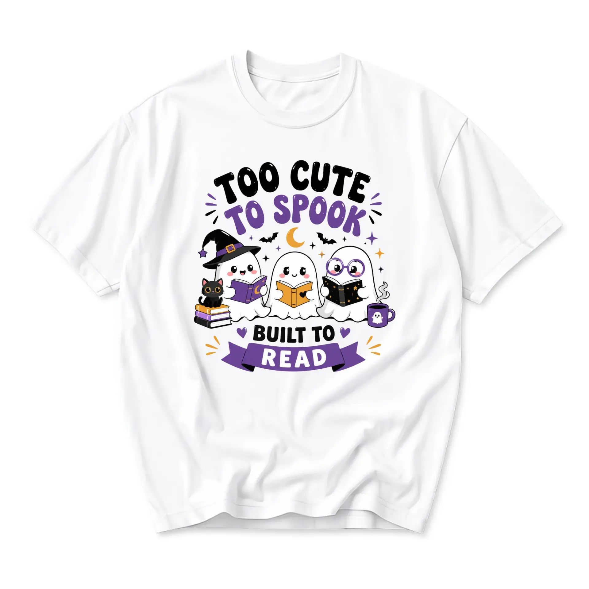 Funny Shirt Too Cute to Spook Built to Read Graphic Tee Unisex Casual Crew Neck Comfortable Cotton Blend Top