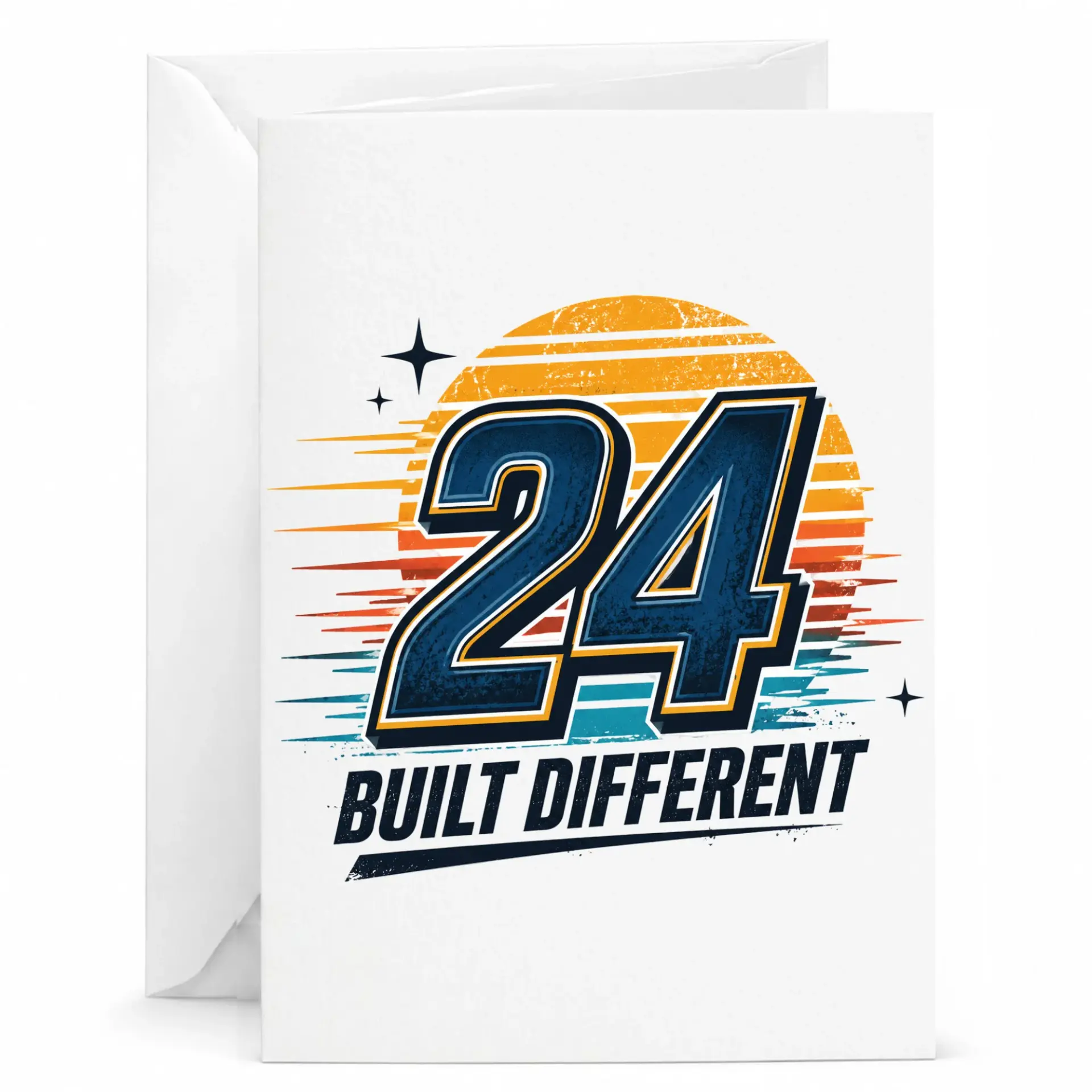 Birthday Card 24 Built Different Vintage Style Graphic Greeting Card for Milestone Celebration with White Envelope