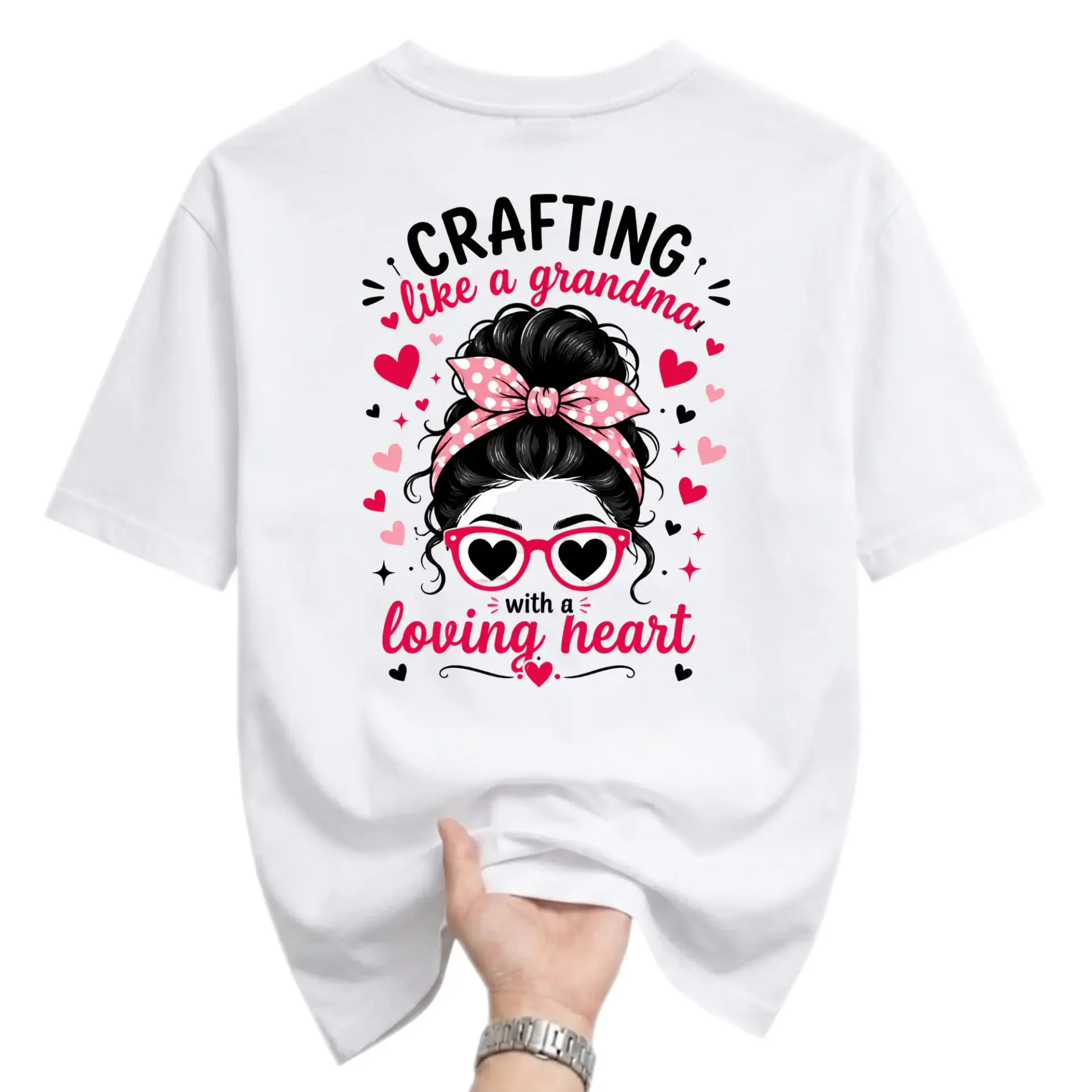Graphic Tee Crafting Like a Grandma with a Loving Heart Shirt Casual Cotton Crew Neck Short Sleeve Print Top