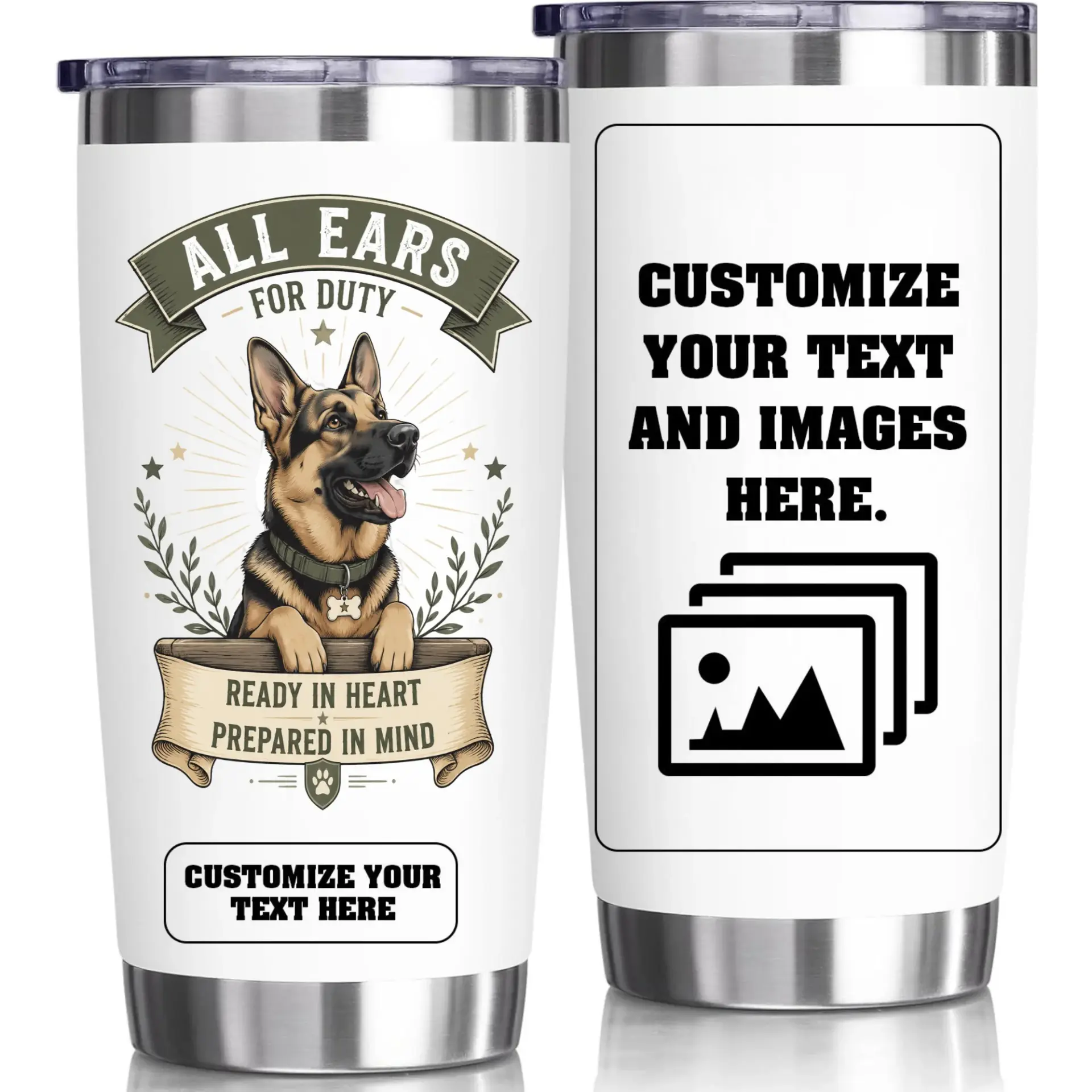 Stainless Steel Tumbler 20oz Insulated Cup for German Shepherd Lovers Personalized Travel Mug with Dog Illustration Design