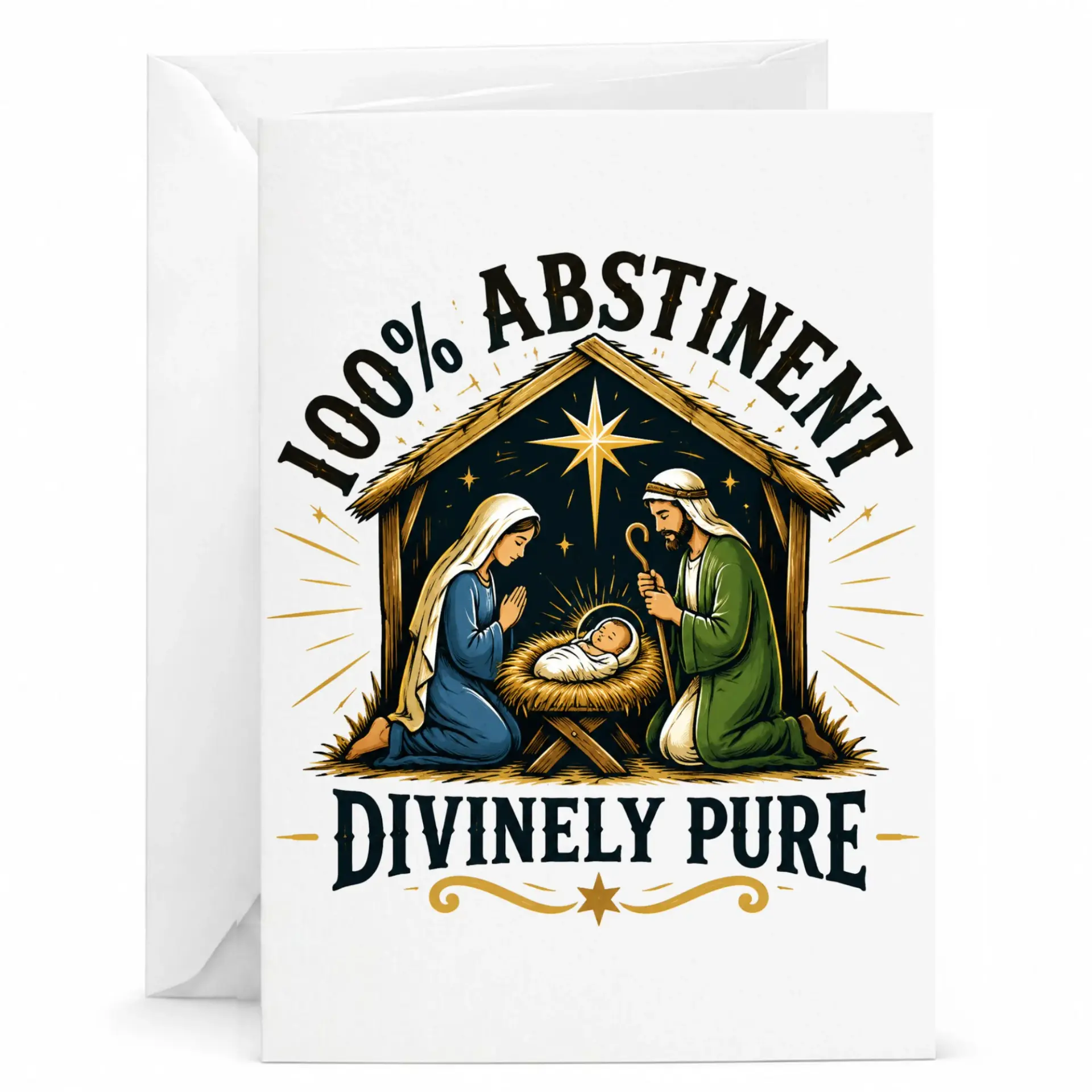 Funny Religious Nativity Greeting Card Humorous Christmas Holiday Stationery for Friends and Family Members