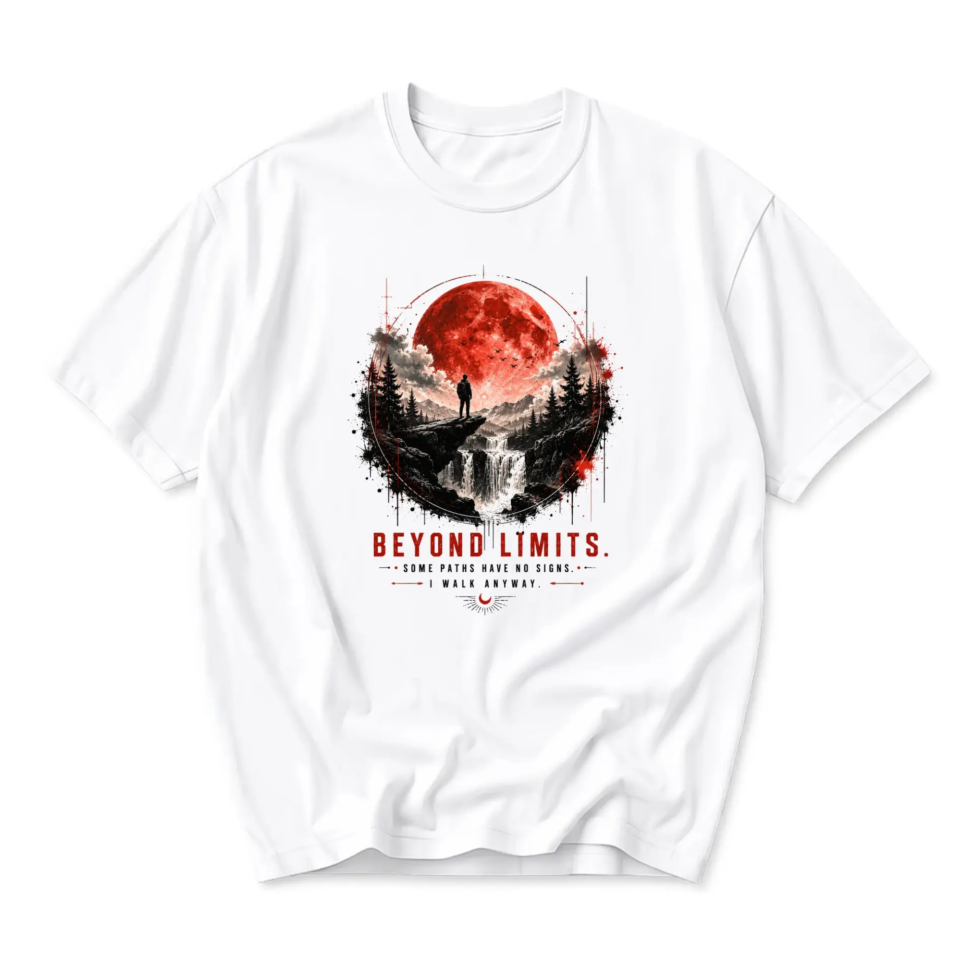 Graphic Tee Beyond Limits Red Moon Landscape Unisex Crew Neck Casual Everyday Short Sleeve Cotton Blend Shirt