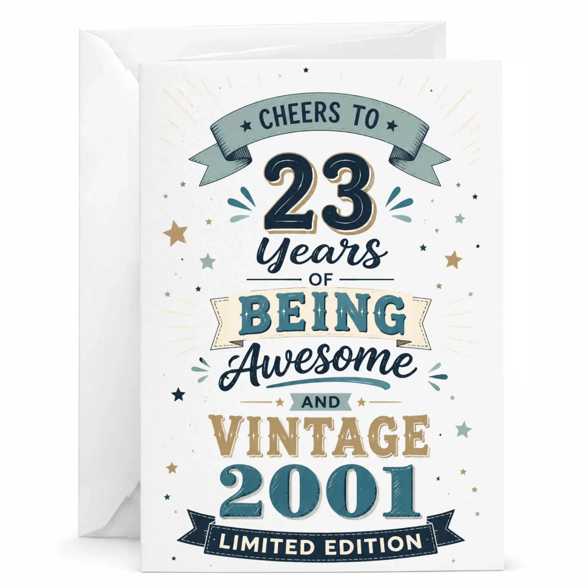 Birthday Card Cheers to 23 Years of Being Awesome and Vintage 2001 Limited Edition Greeting Card with Envelope