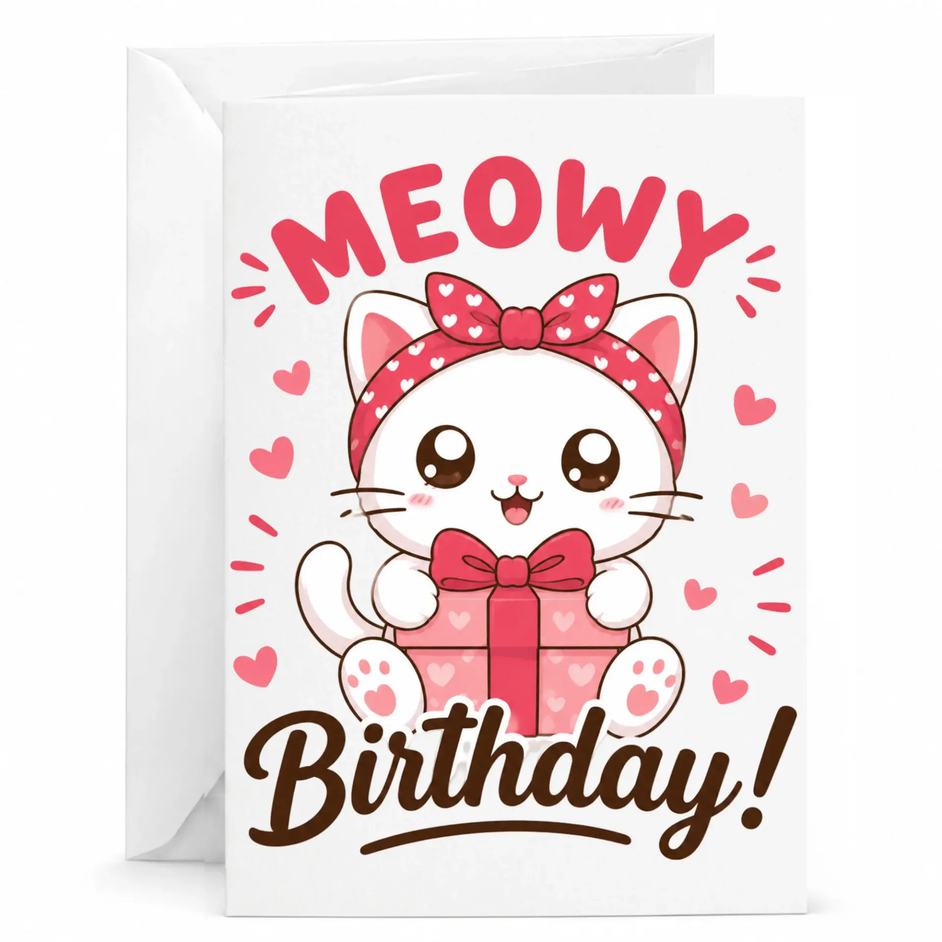 Birthday Card Funny Cat Meowy Birthday Greeting Card with Envelope for Friends and Family Members Cute Animal Design