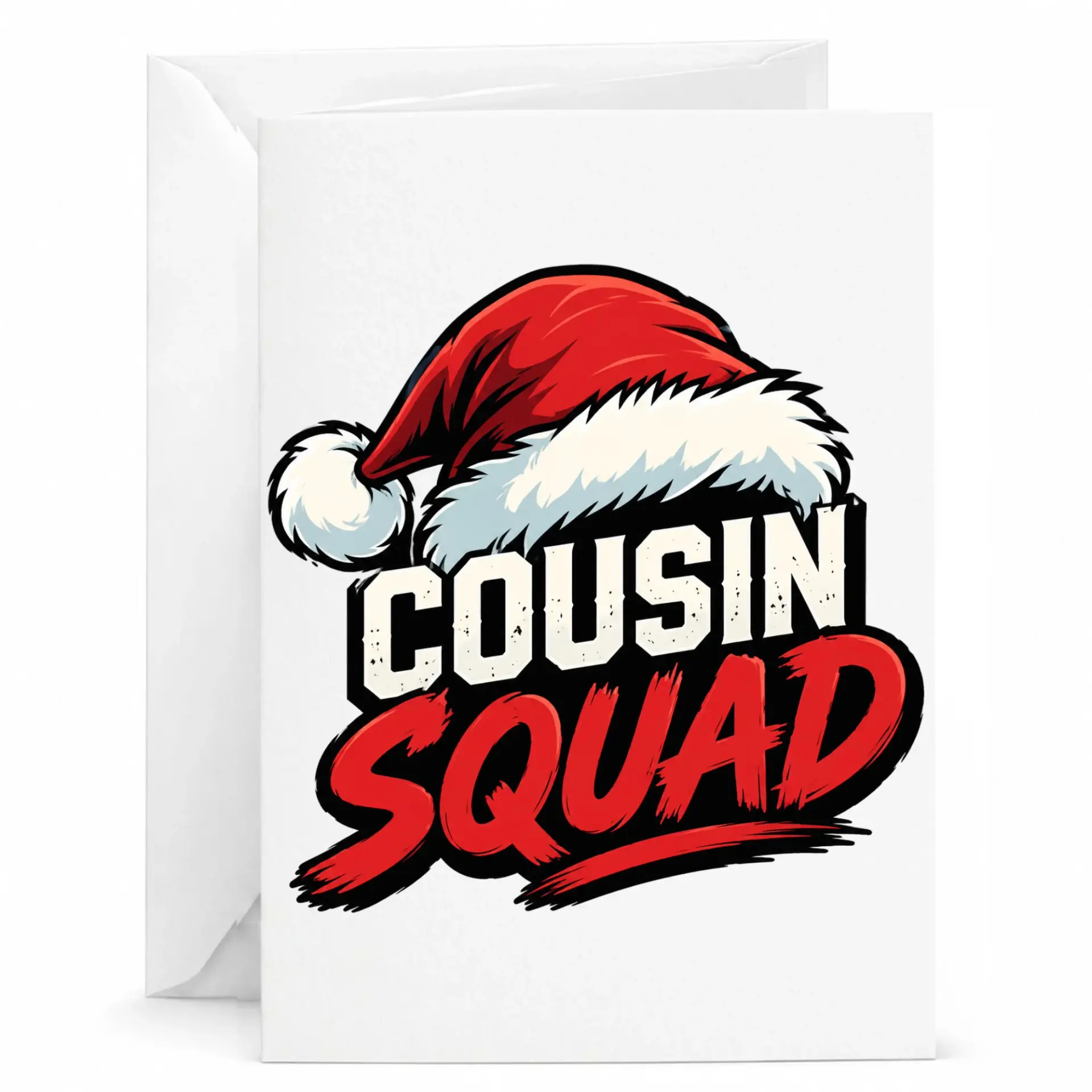 Greeting Card Cousin Squad Santa Hat Design Funny Holiday Note Card for Family Gatherings and Seasonal Celebration