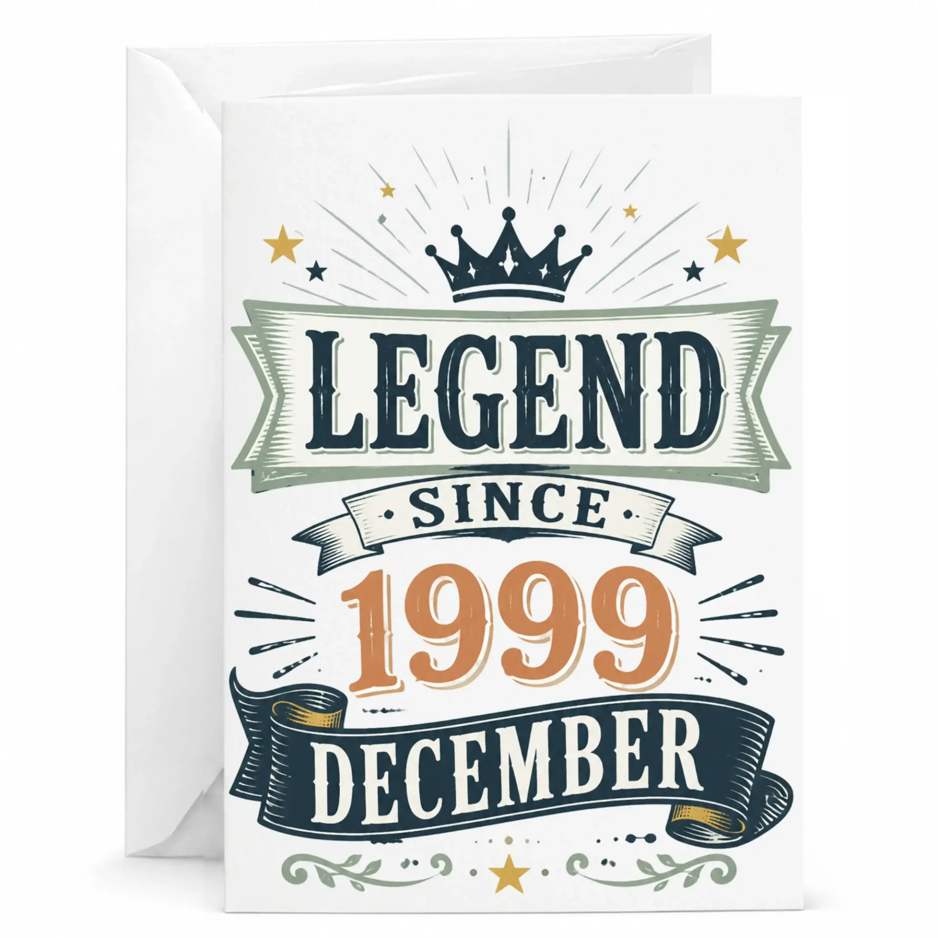Birthday Greeting Card Legend Since December 1999 Vintage Style Design for Milestone Celebration and Special Anniversary