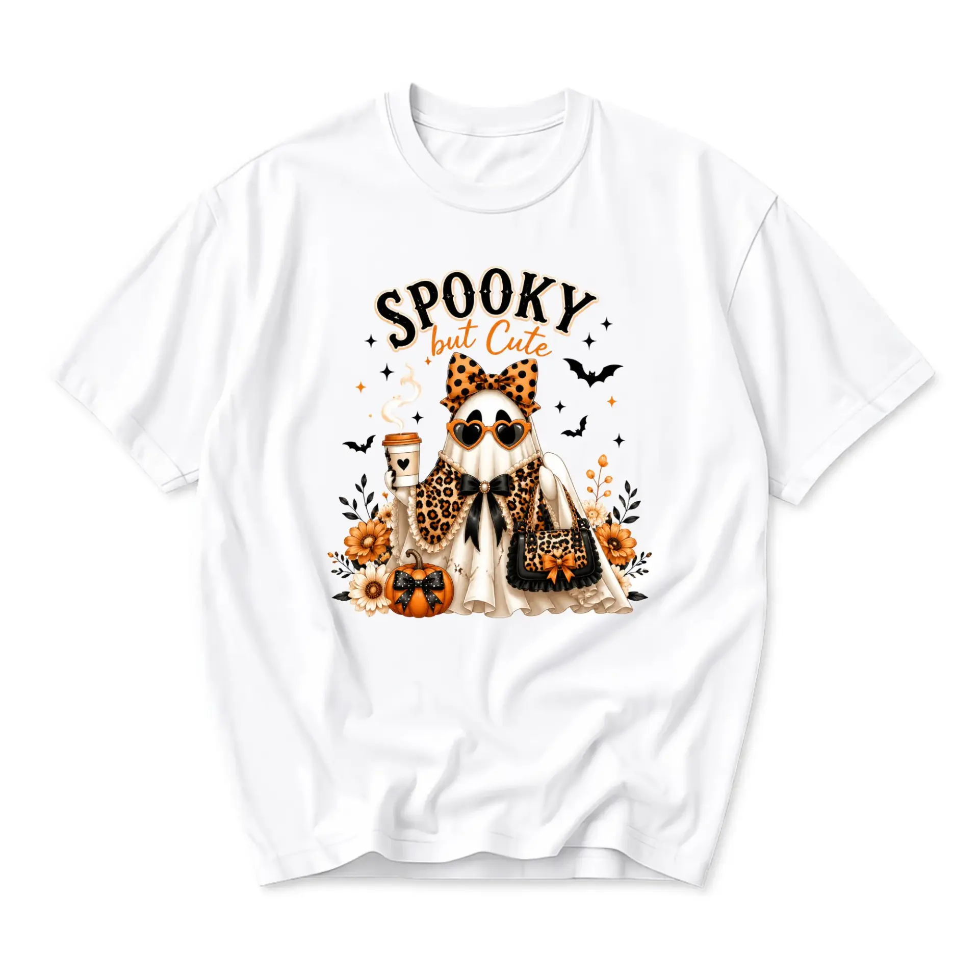 Funny Shirt Spooky but Cute Halloween Ghost Graphic Tee Unisex Casual Apparel for Autumn Seasonal Style and Everyday Wear