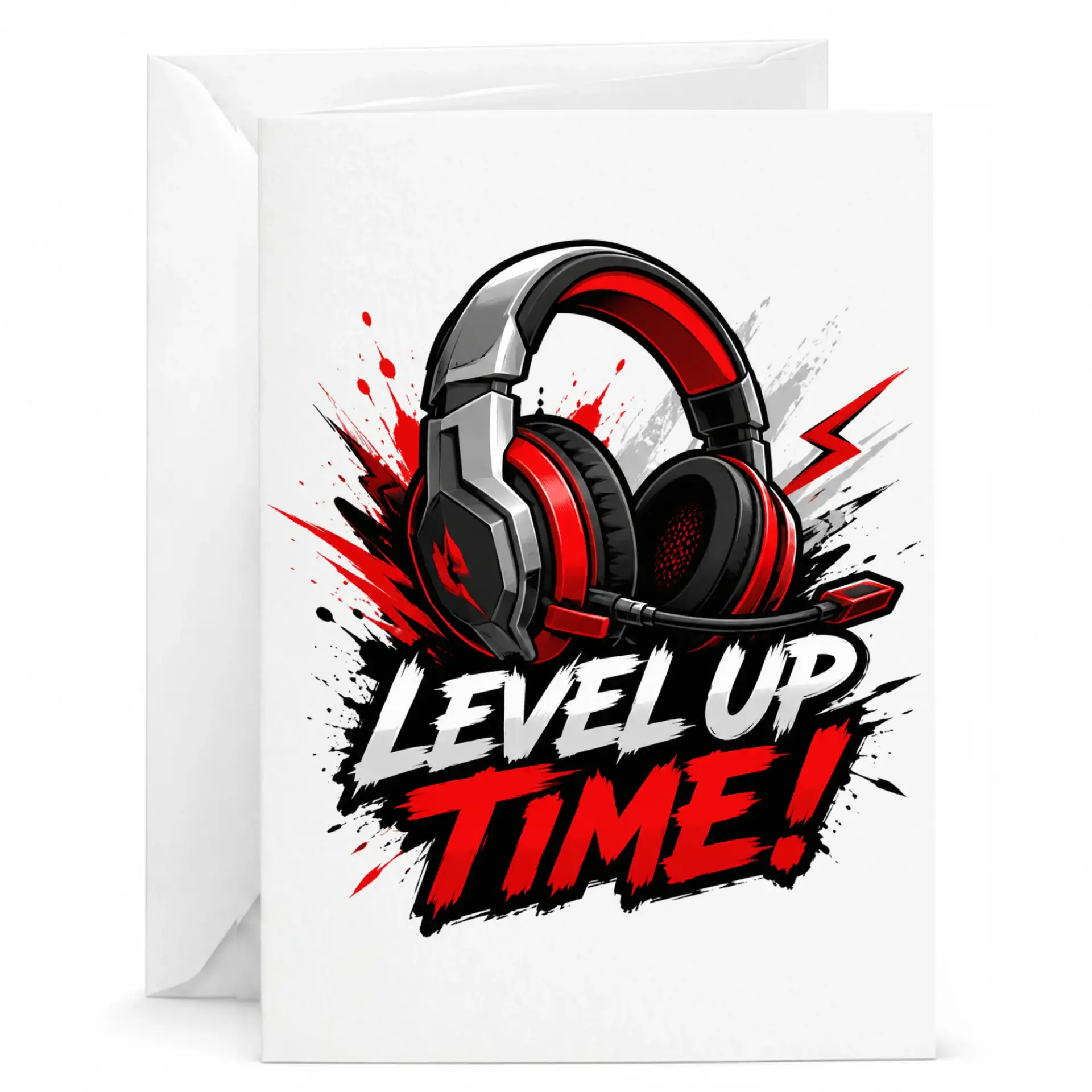 Funny Greeting Card Level up Time Gaming Headset Design for Birthdays and Celebrations Professional Matte Finish