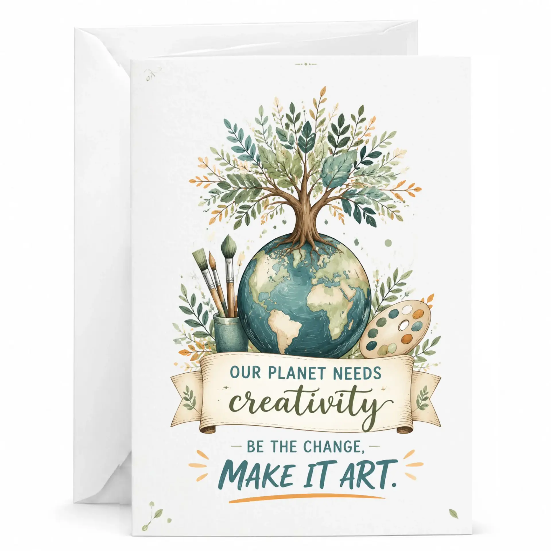 Inspirational Art Theme Greeting Card and Nature Illustration Stationery for Creative Support