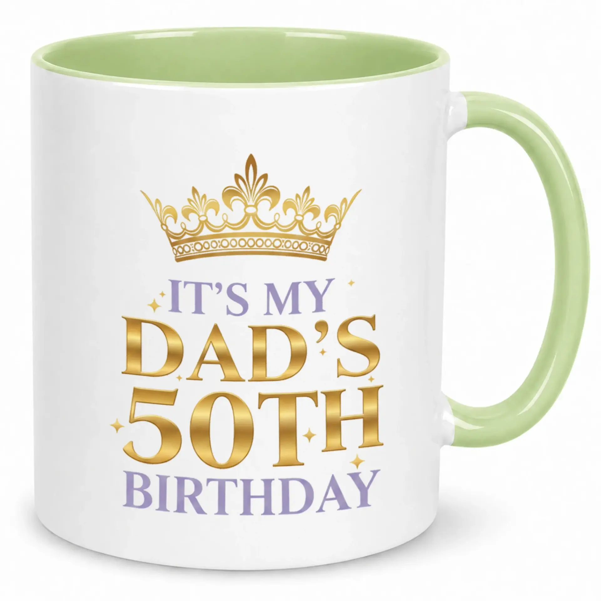 50th Birthday Coffee Mug for Dad Celebration Ceramic Tea Cup with Green Handle Father's Present Home Office Drinkware Gift Idea