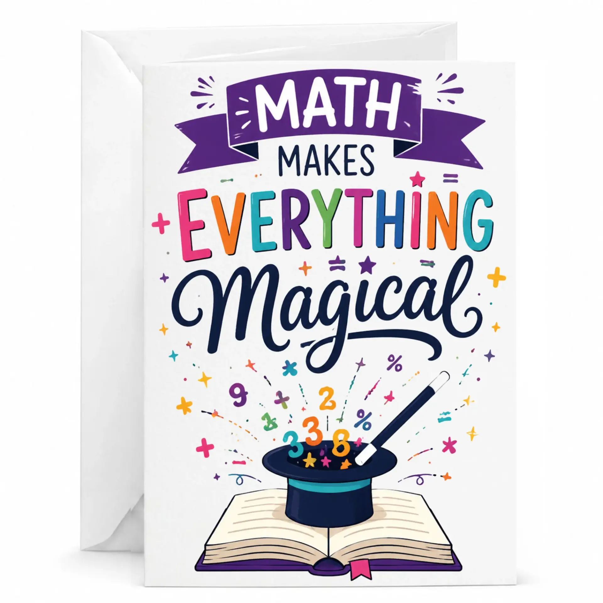 Funny Math Greeting Card Makes Everything Magical Design for Teachers and Students Blank Note with Envelope
