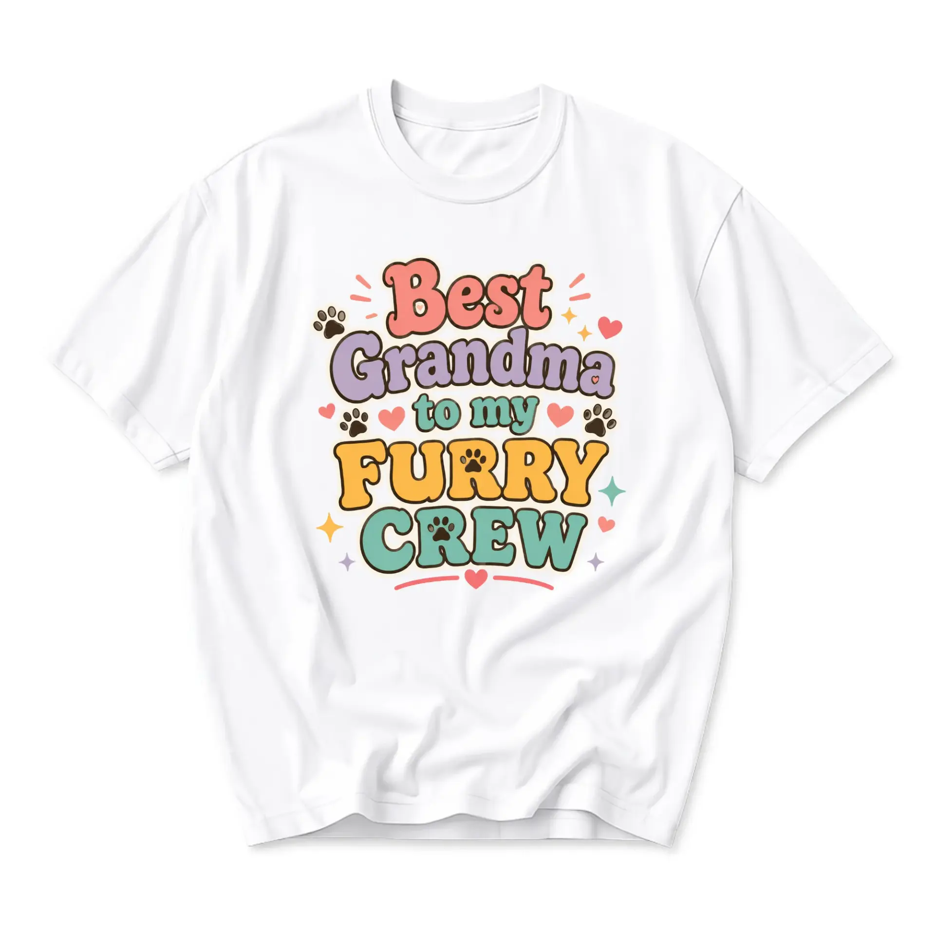 Funny Shirt Best Grandma to My Furry Crew Graphic Tee Cute Retro Style Pet