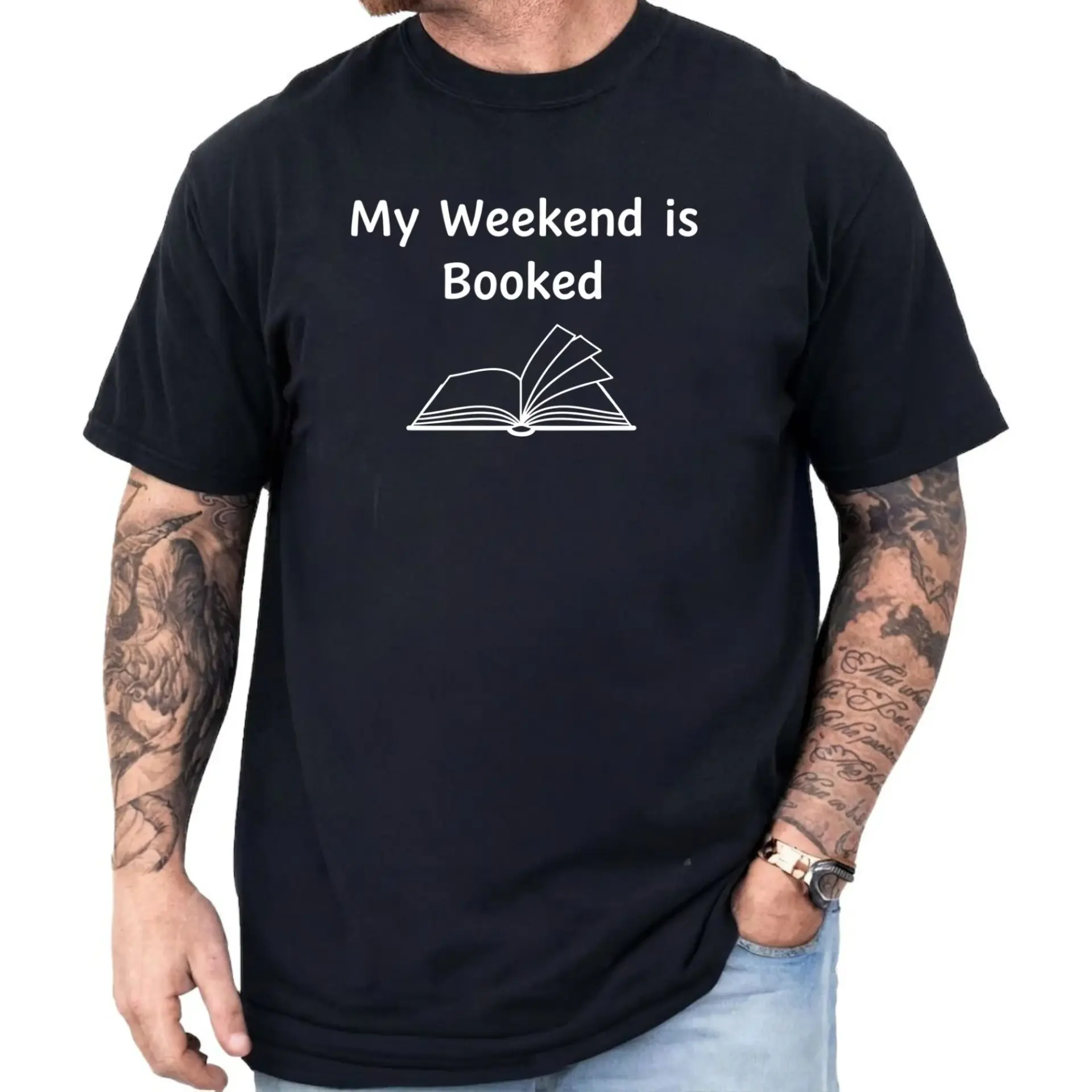 Funny Graphic Tee My Weekend Is Booked Reading Lovers Unisex Cotton Blend Short Sleeve Crew Neck Casual Shirt