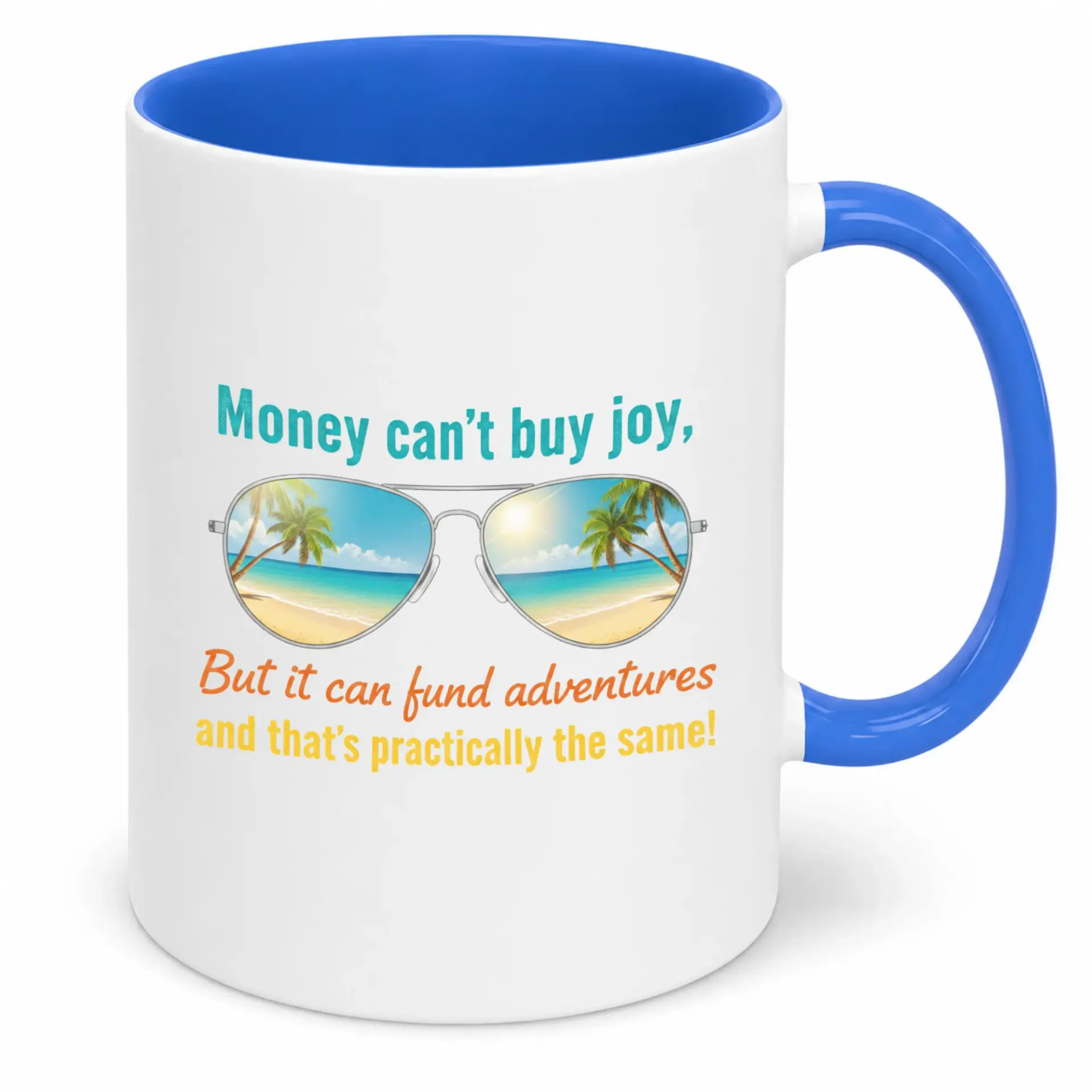 Funny Coffee Mug with Inspirational Travel Quote and Beach Sunglasses Design Ceramic Beverage Cup for Adventure Lovers