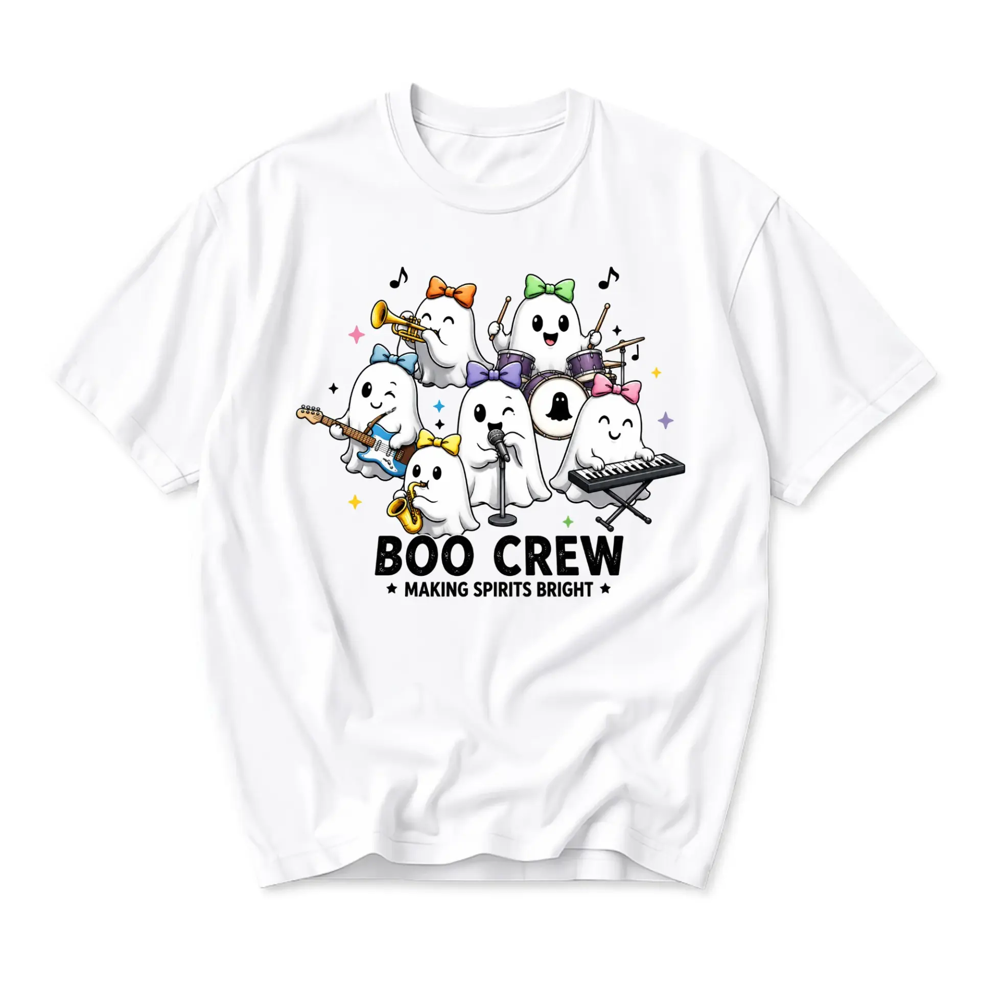Graphic Tee Boo Crew Making Spirits Bright Unisex T-Shirt Funny Ghost Band Musical Apparel for Casual Everyday Style