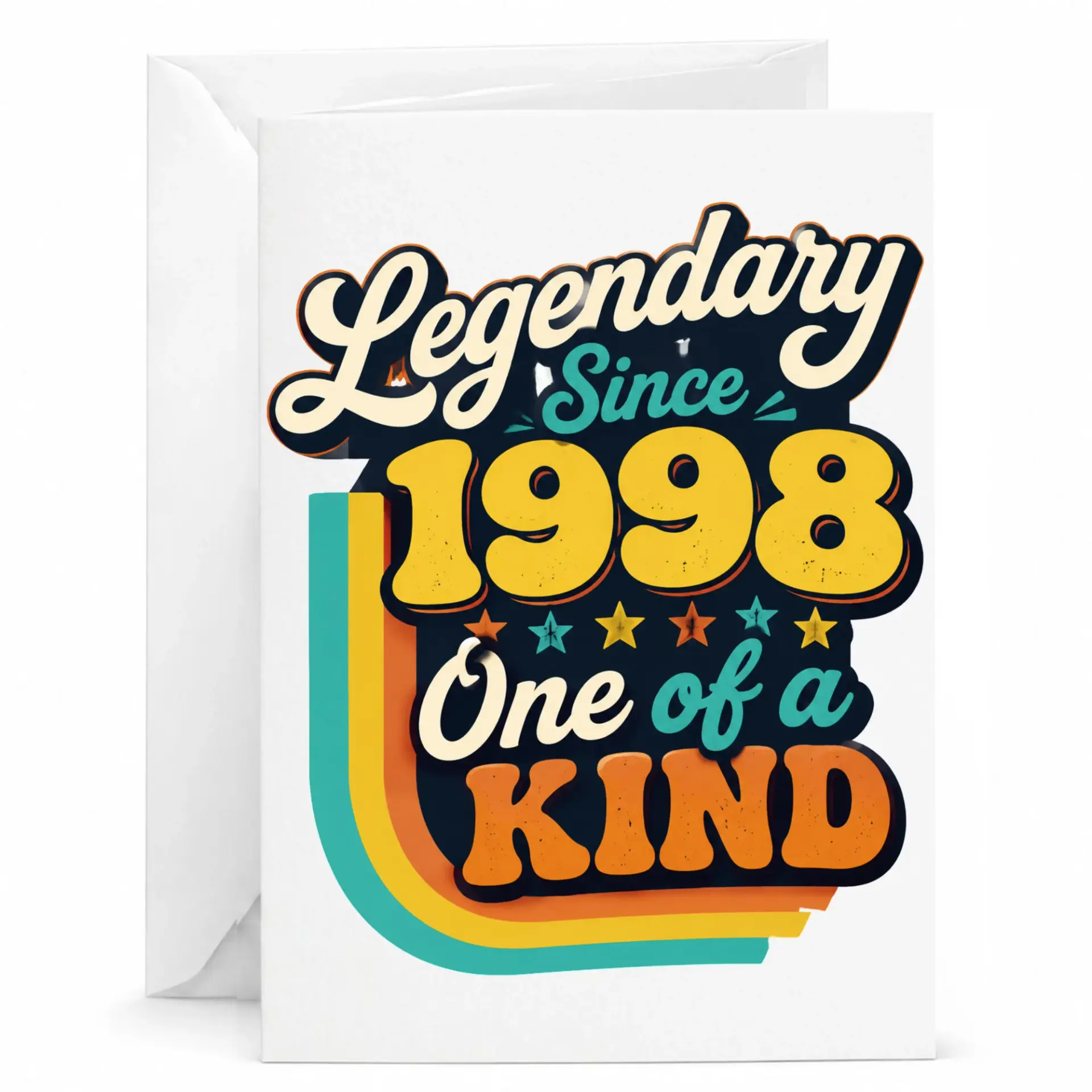 Birthday Card Legendary Since 1998 One of a Kind Vintage Retro Style Greeting Card with Envelope for Milestone Anniversary