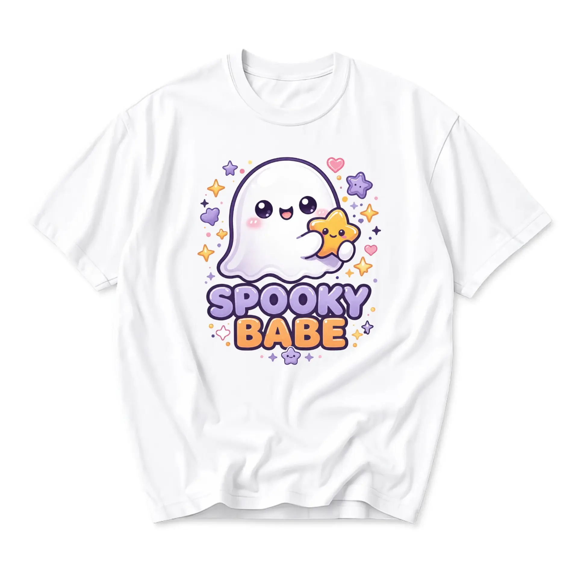Graphic Tee Spooky Babe Cute Ghost Design Unisex Crew Neck Short Sleeve Casual Shirt for Everyday Wear and Self Expression