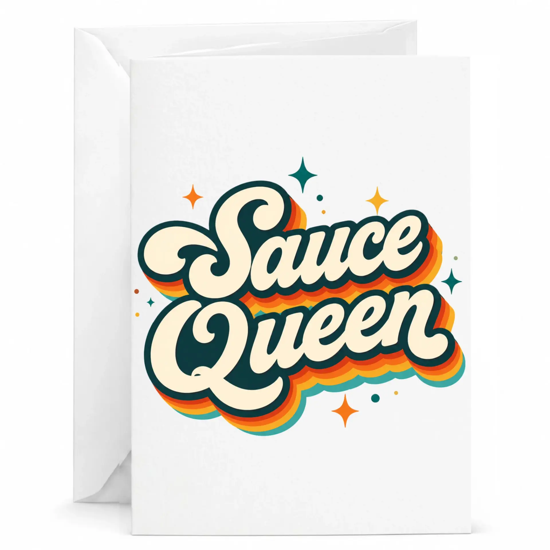 Funny Greeting Card Sauce Queen Retro Vintage Style Design with Heavyweight Cardstock and Included White Envelope