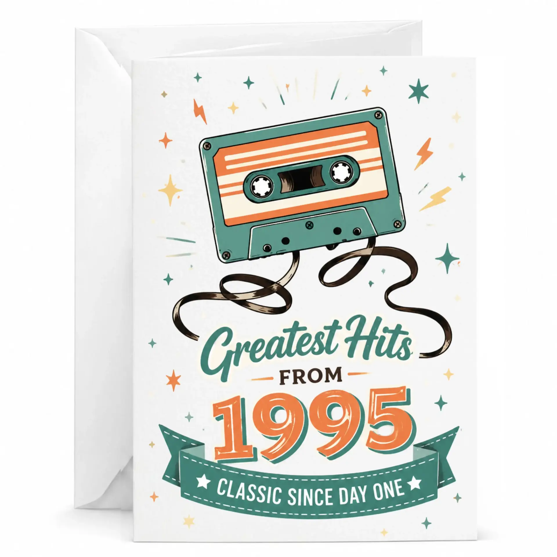 Birthday Greeting Card Greatest Hits from 1995 Vintage Cassette Tape Design for Milestone Anniversary Celebration
