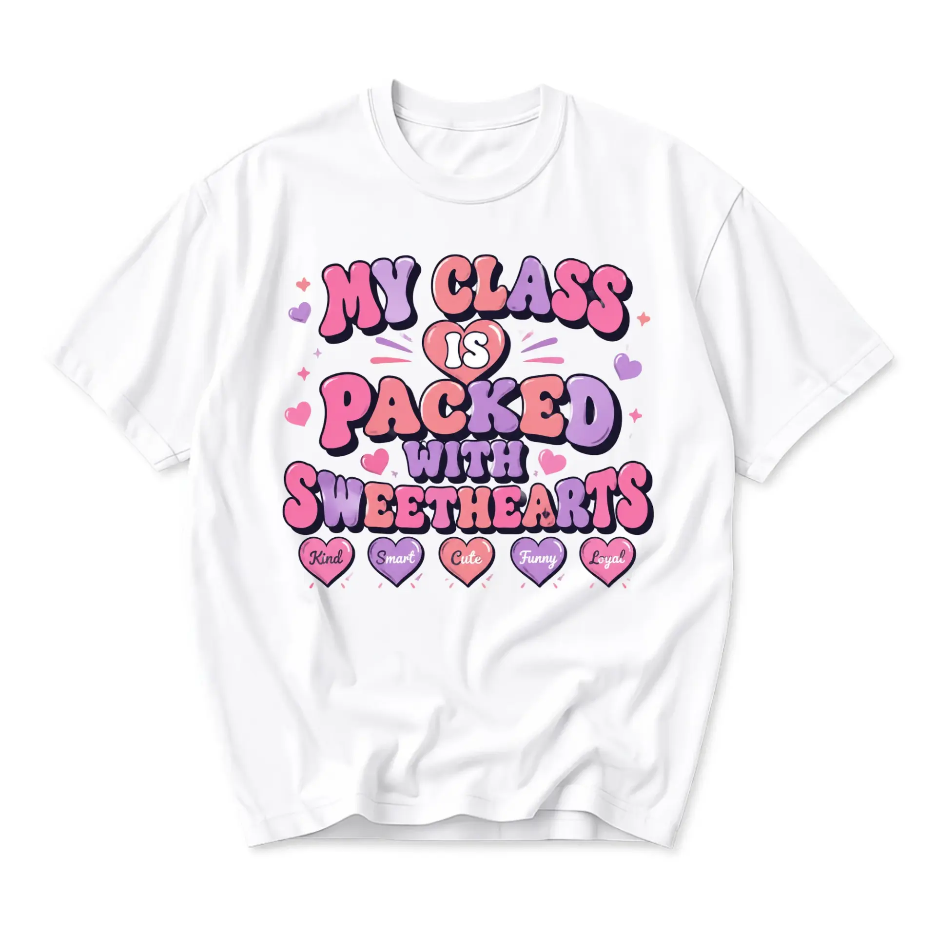 Graphic Tee My Class Is Packed with Sweethearts Retro Style Unisex Casual Short Sleeve Crew Neck Shirt Top