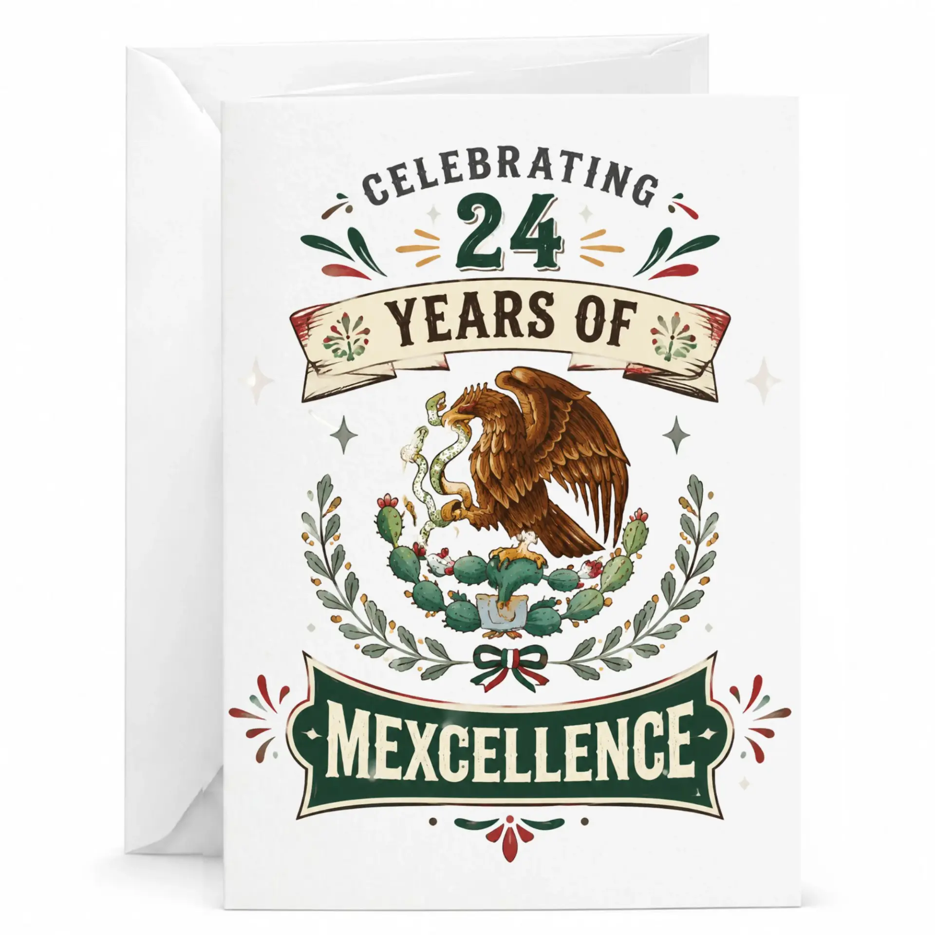 Birthday Greeting Card Celebrating 24 Years of Mexcellence with Eagle and Serpent Graphic Art on Premium Cardstock