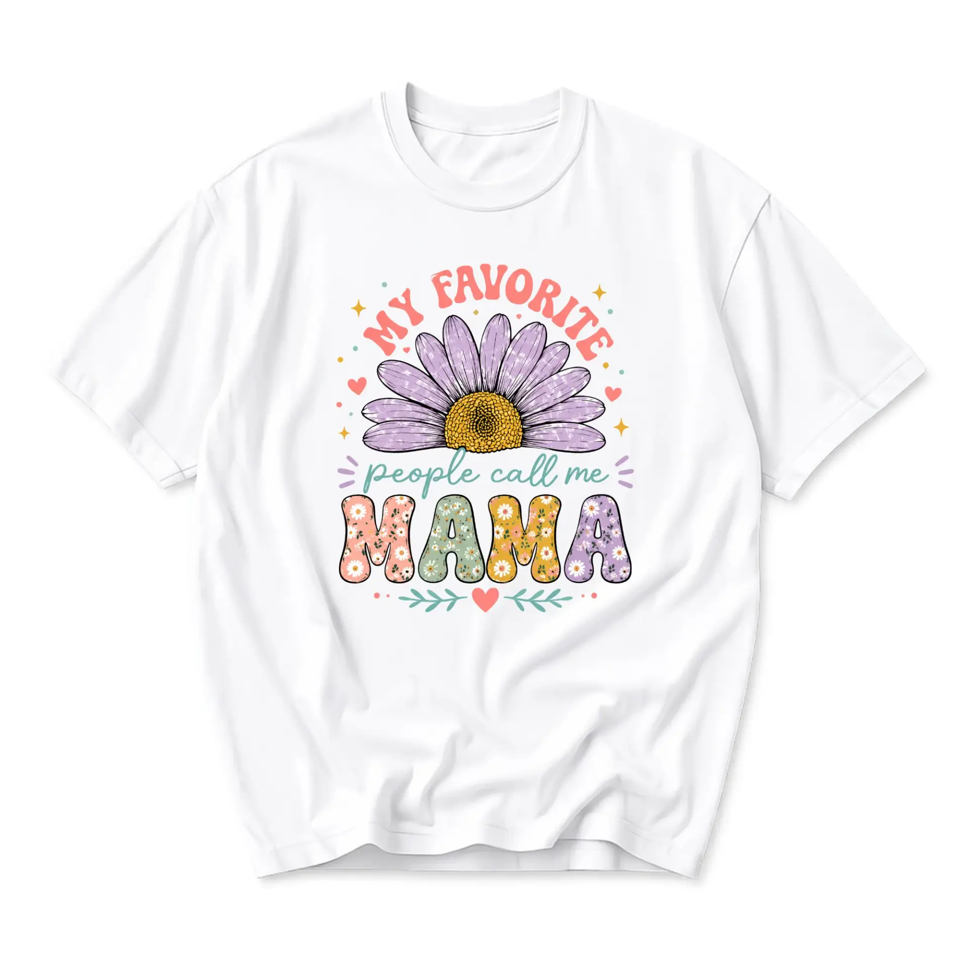 Graphic Tee My Favorite People Call Me Mama Daisy Flower Print Unisex Crew Neck Casual Everyday Short Sleeve Shirt