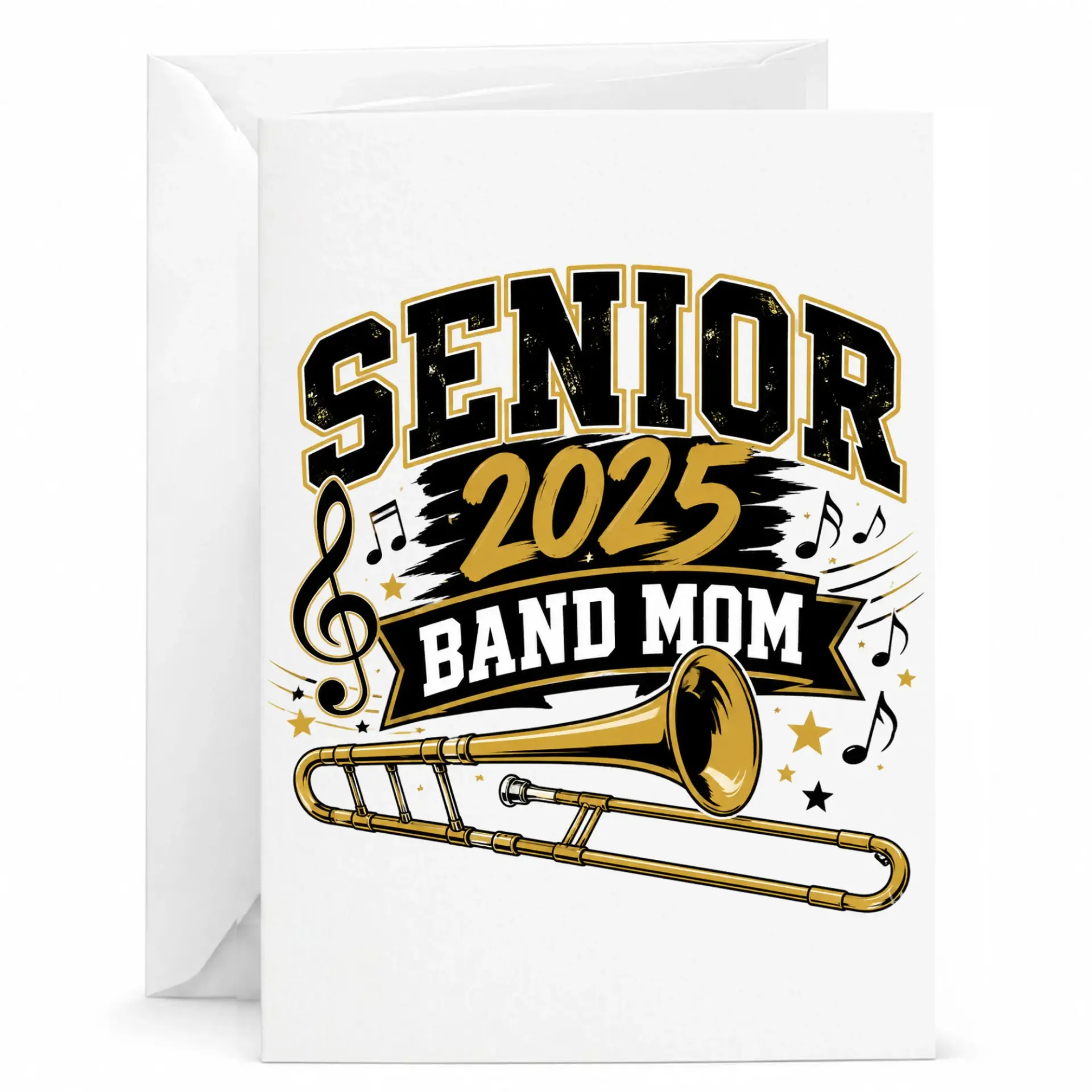 Greeting Card Senior 2025 Band Mom Musician Theme Professional Printed Note for Musical Supporters and Parents