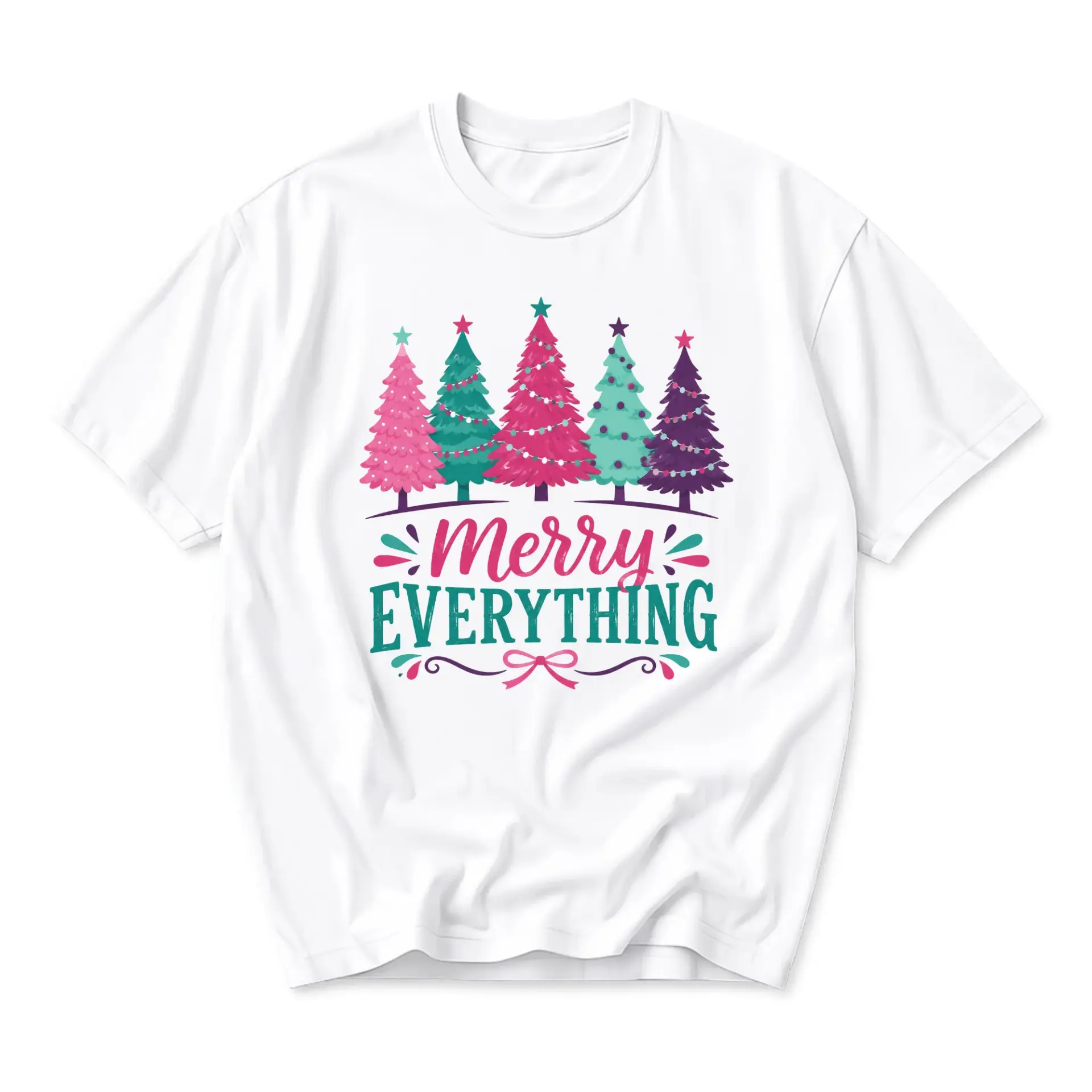 T-shirt Merry Everything Holiday Graphic Print Festive Unisex Casual Crew Neck Soft Cotton Blend Tee White Shirt