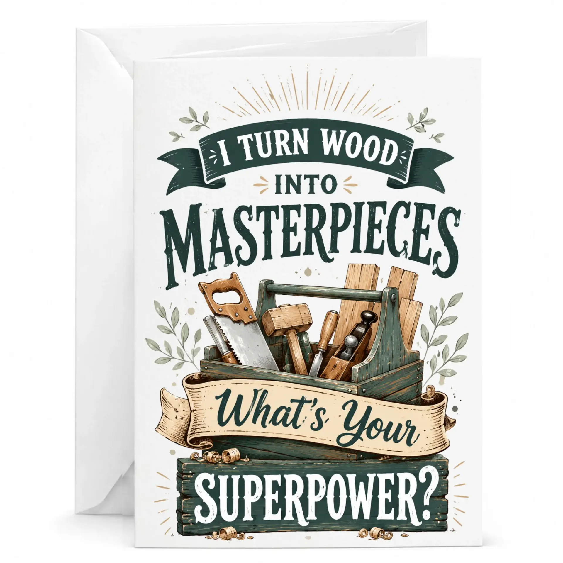 Funny Woodworking Greeting Card I Turn Wood into What Is Your Superpower for Carpenter