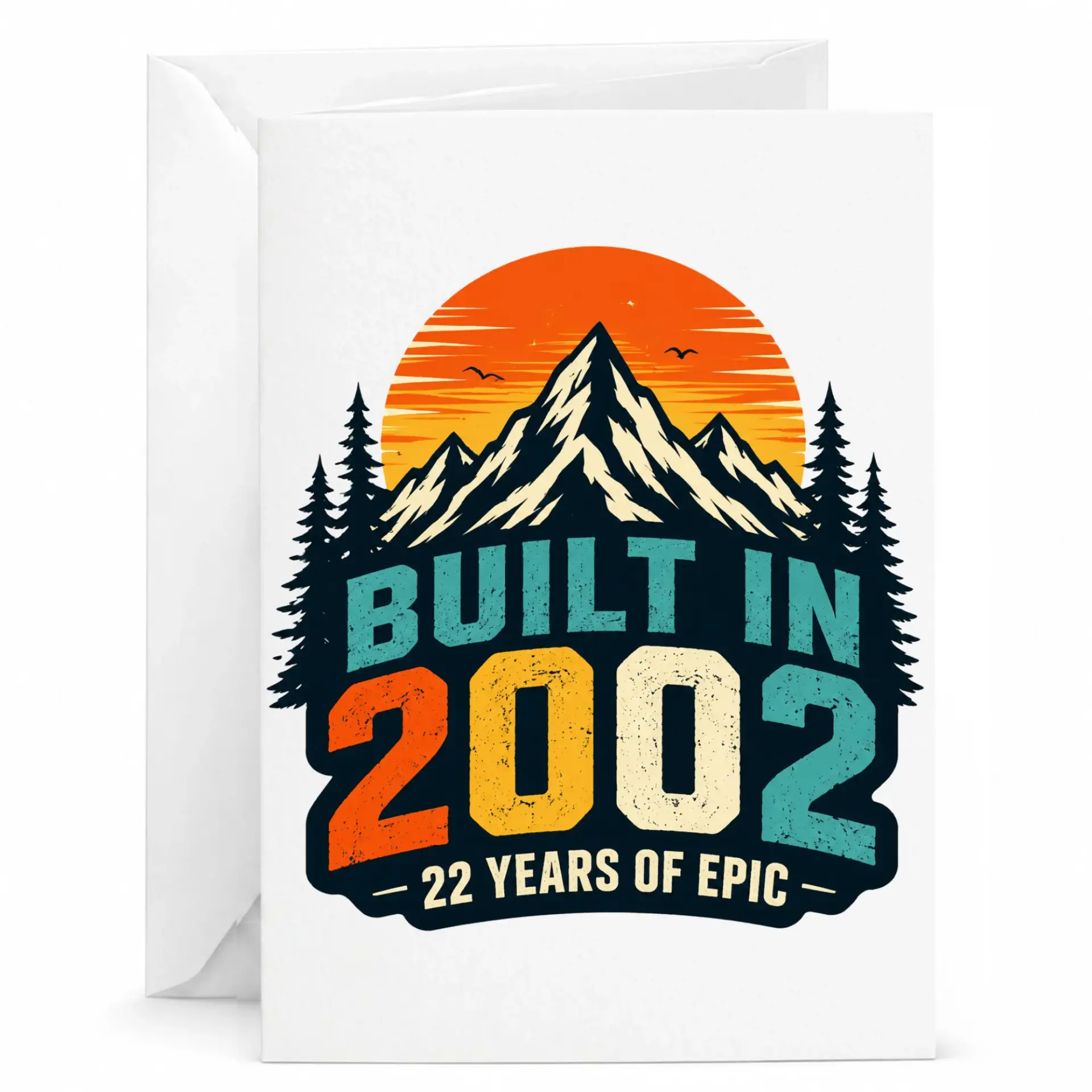 Birthday Card Built in 2002 22 Years of Epic Retro Mountain Nature Scene Printed Greeting Card for Milestone Celebration