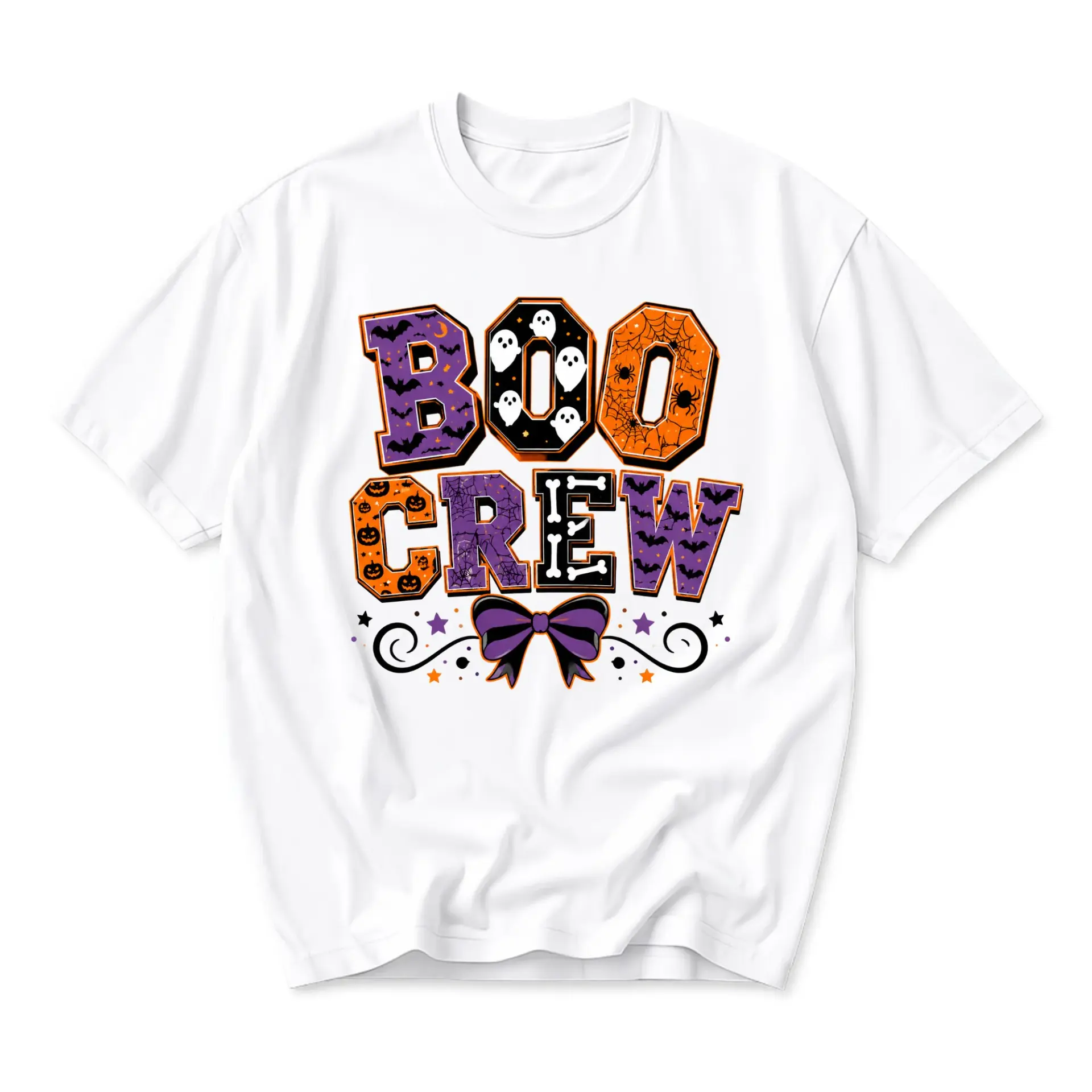 Graphic Tee Boo Crew Halloween Print Unisex Casual Short Sleeve Shirt for Everyday Style and Seasonal Celebration