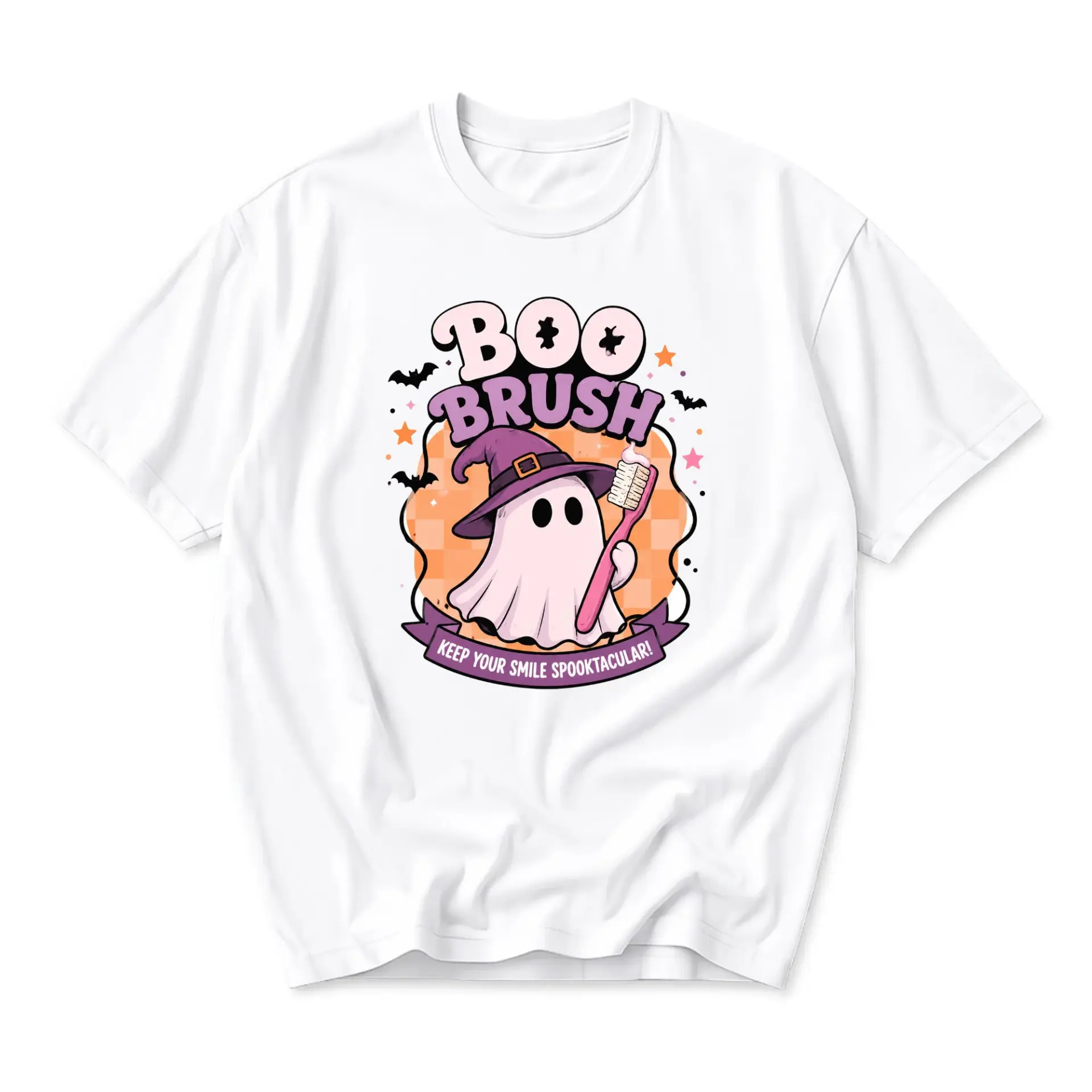 Funny Shirt Boo Brush Spooktacular Halloween Ghost Dental Theme Unisex Graphic Printed T-Shirt Soft Cotton Casual Top
