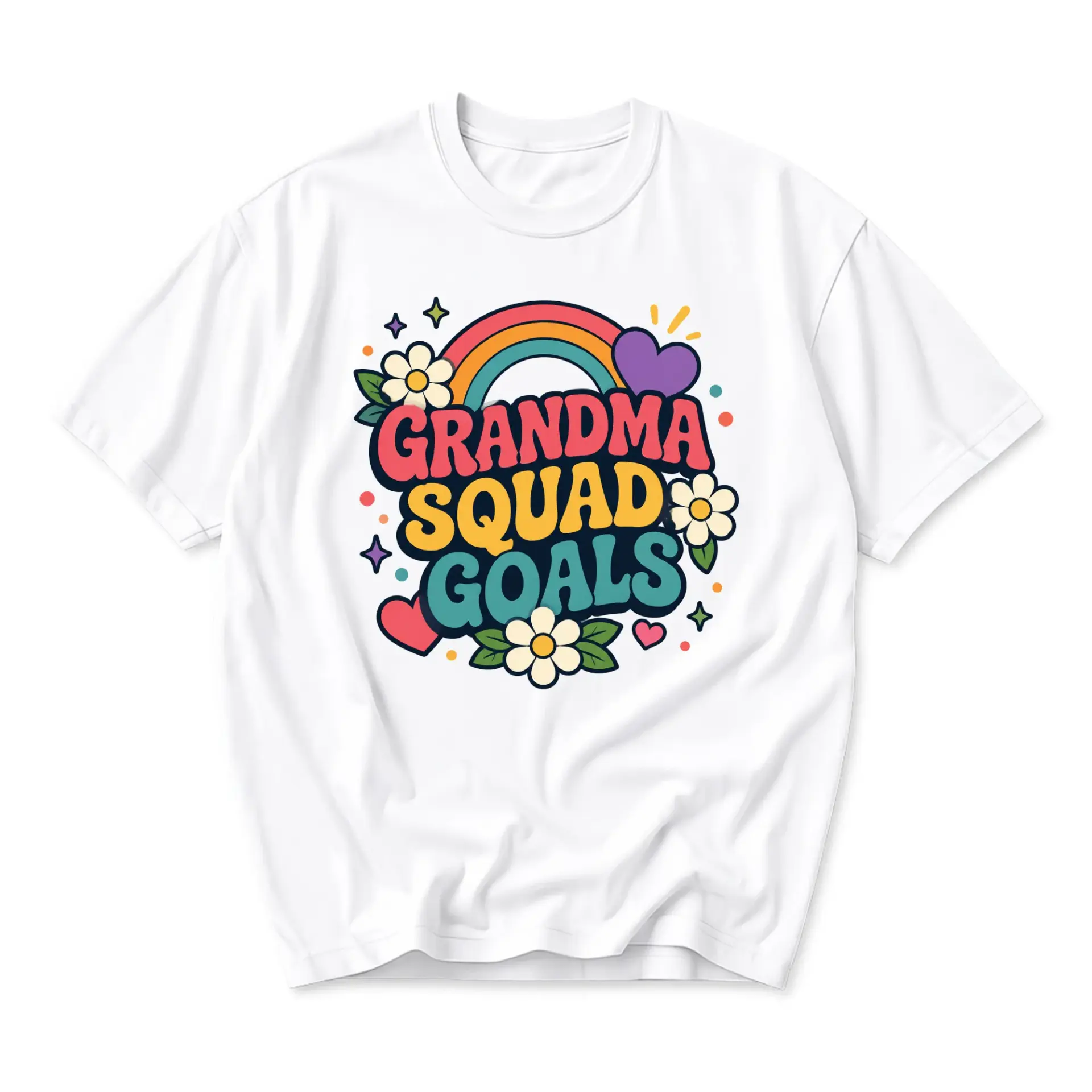 Graphic Tee Grandma Retro Rainbow Floral Print Unisex Crew Neck Casual