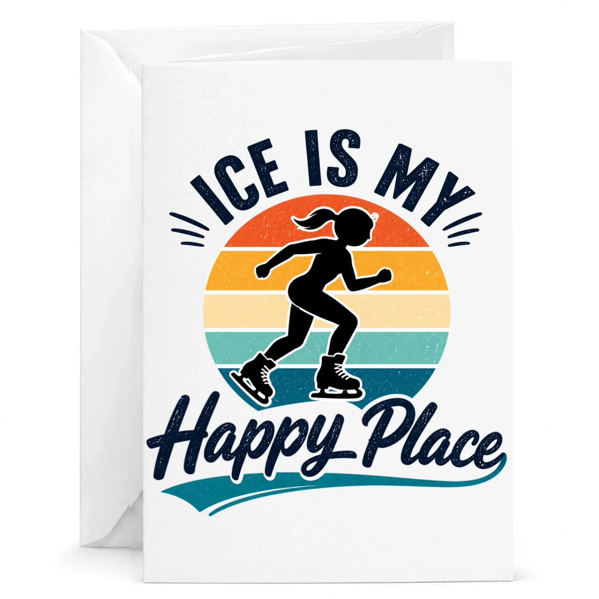 Funny Ice Skating Greeting Card Is My Happy Place Retro Vintage Design 5x7 Folded Note for Winter Sports Fans