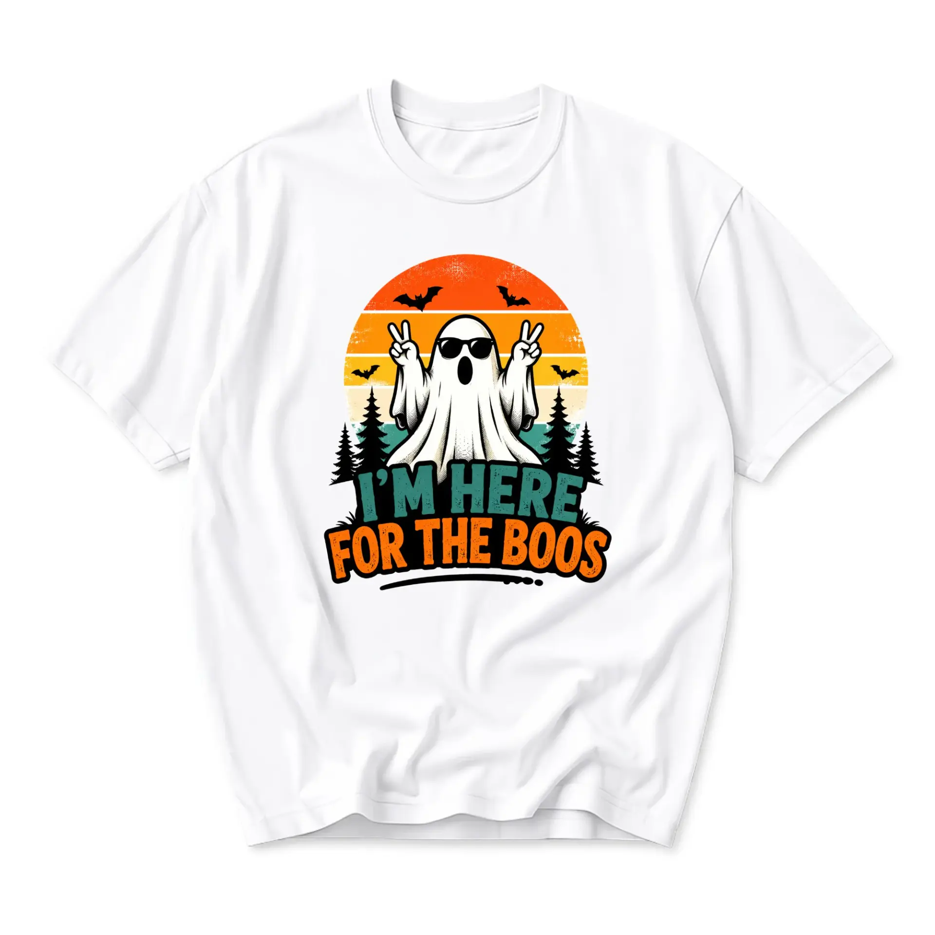 Funny Shirt Unisex Graphic Printed T-Shirt Retro Ghost Sunset Design Casual Everyday Wear for Men and Women