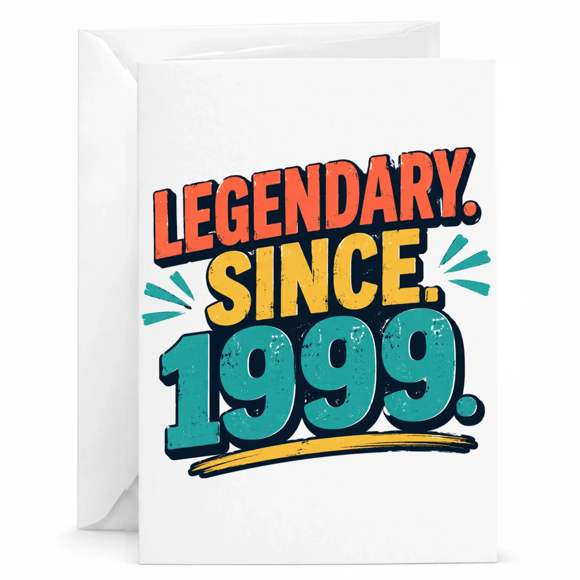 Birthday Card Legendary Since 1999 Retro Vintage Style Funny Milestone Greeting Card with Matching White Envelope