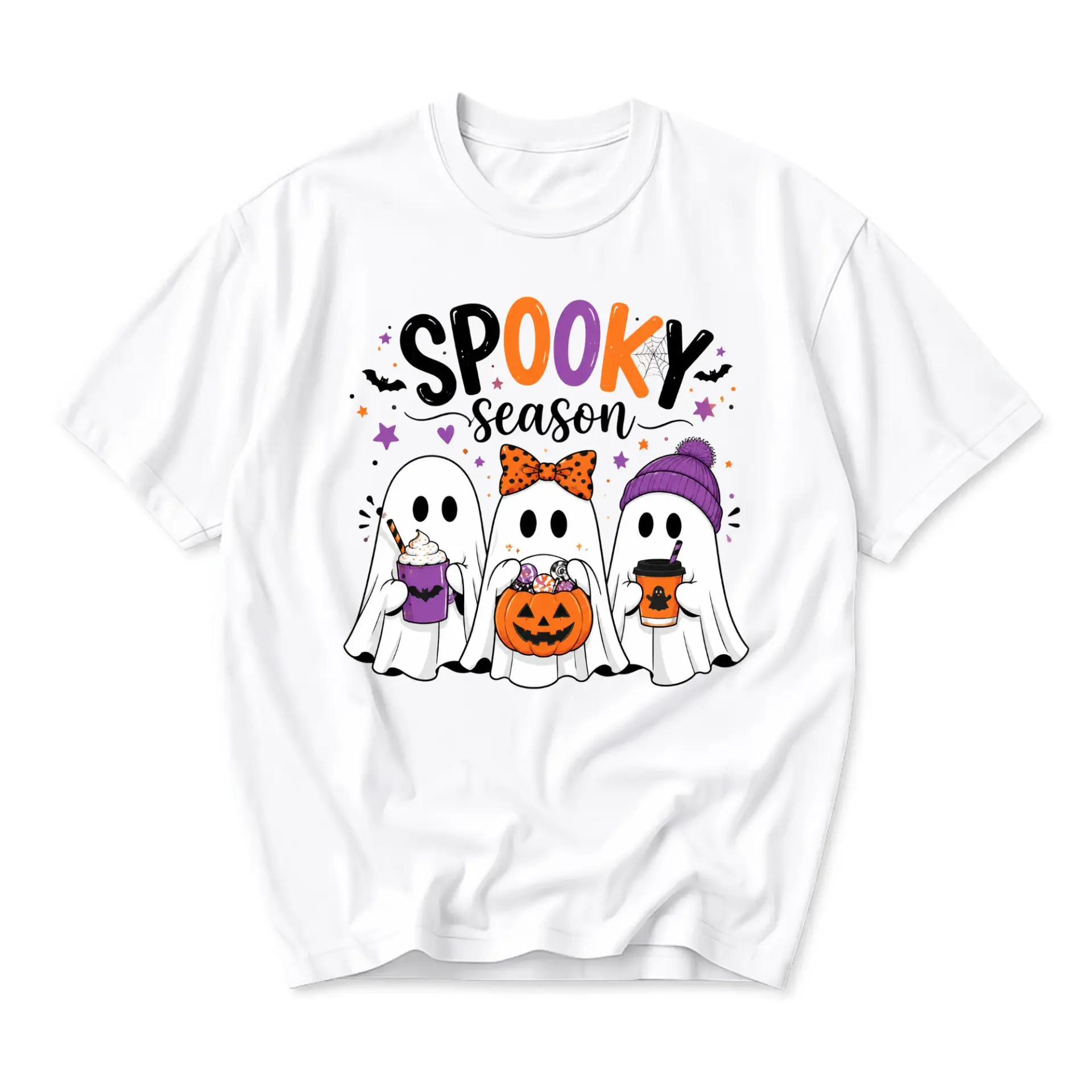Graphic Tee Spooky Season Ghost Design Unisex Crew Neck Short Sleeve Shirt for Casual Everyday Wear and Seasonal Outfits