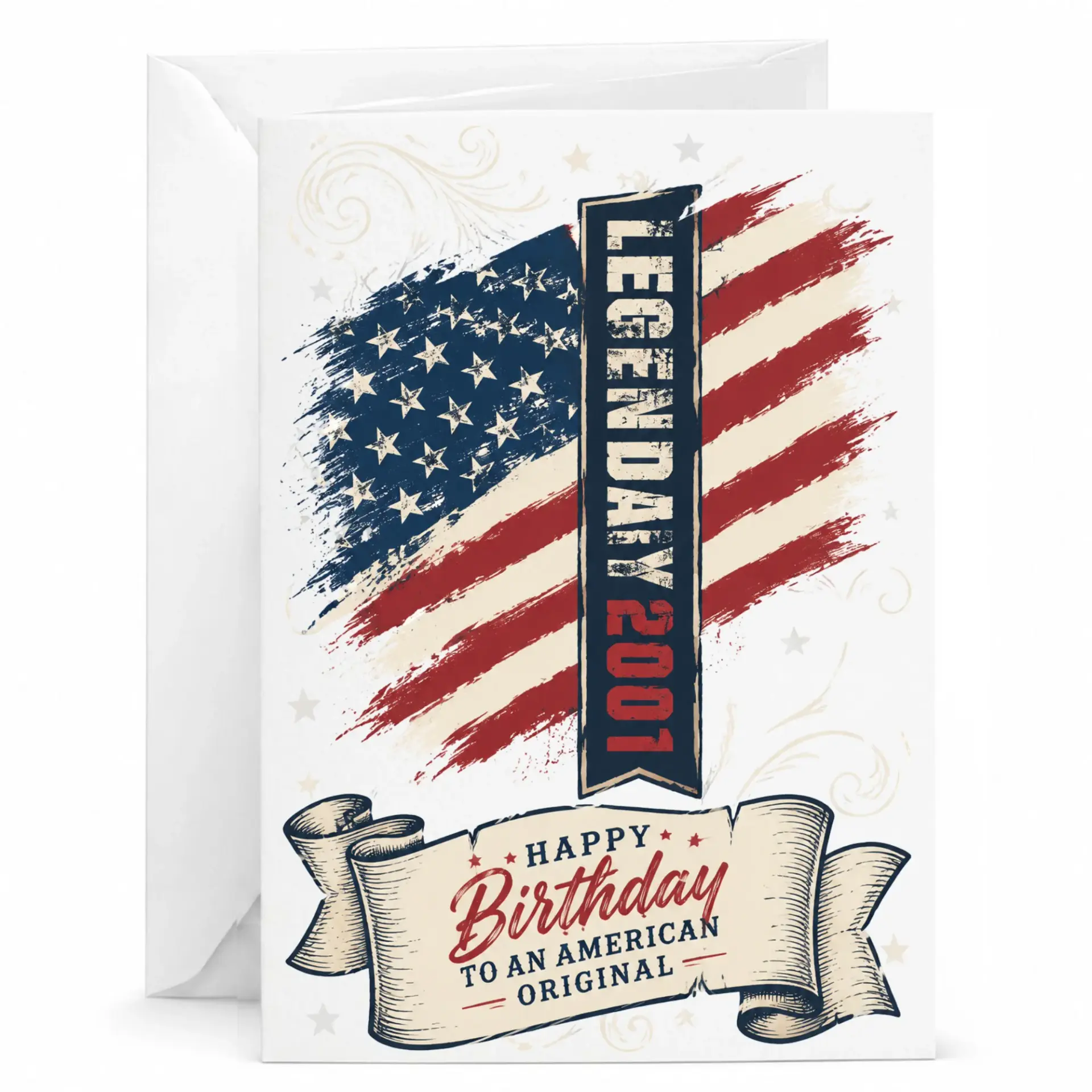 Birthday Card Legendary 2001 American Original Patriotic Aged Flag Design Greeting Card with Matching White Envelope