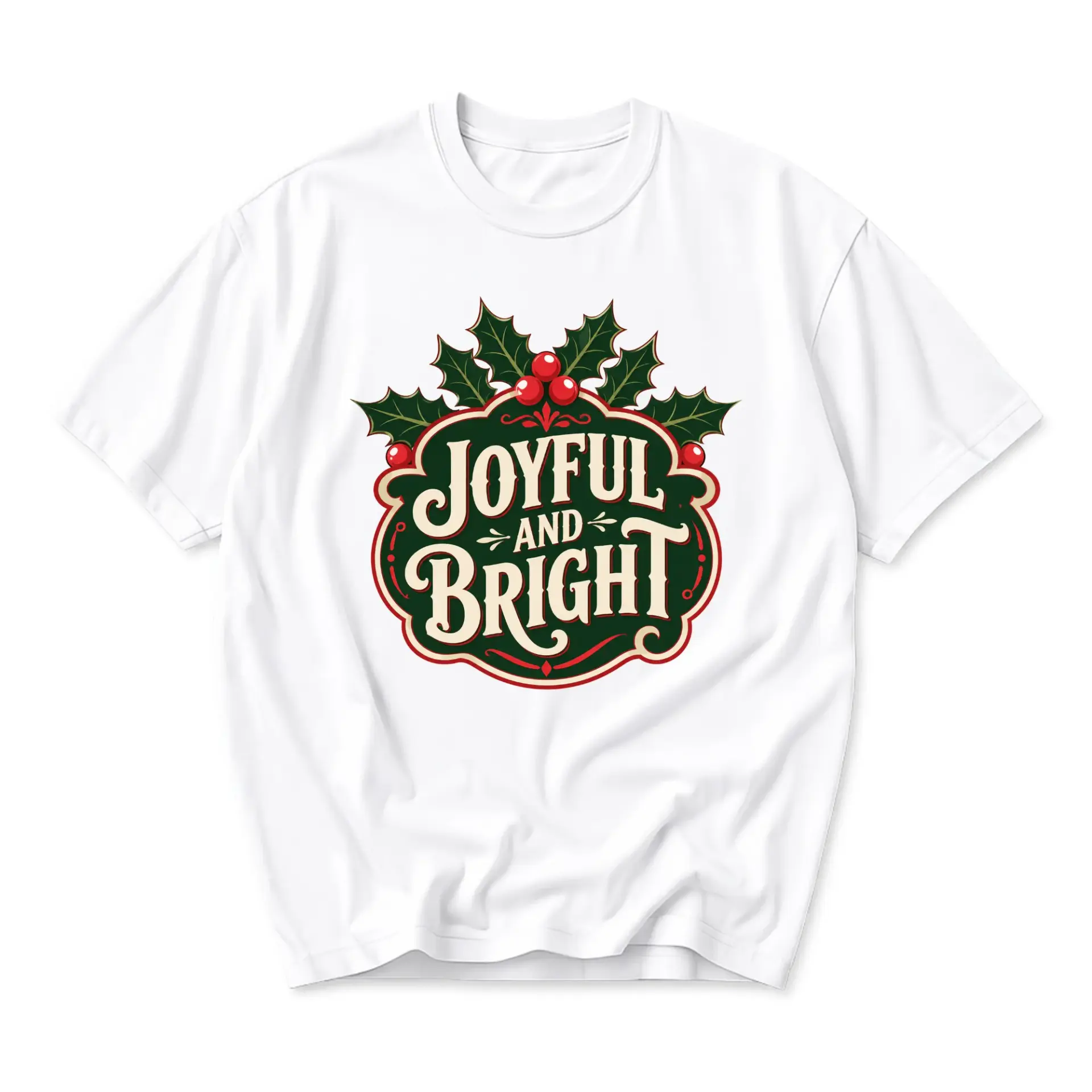 Graphic Tee Joyful and Bright Holiday Shirt Unisex Crew Neck Short Sleeve