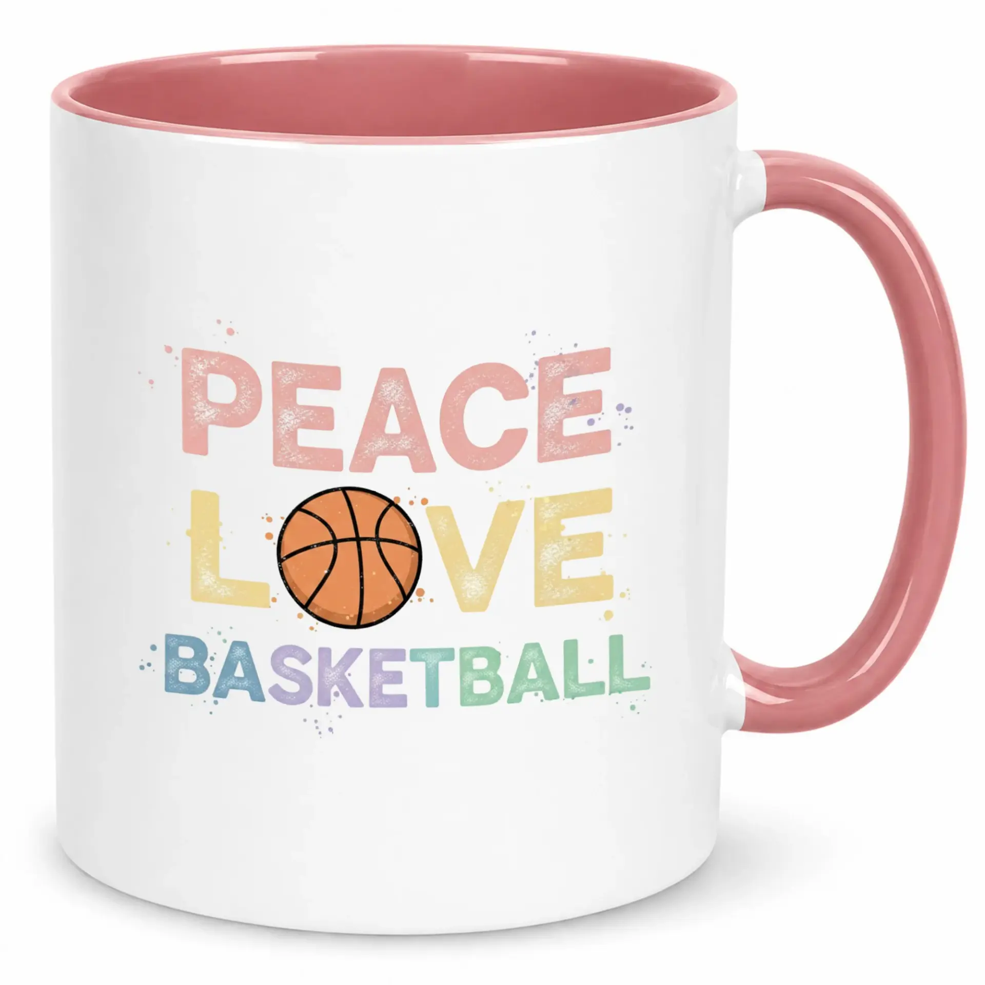 Coffee Mug with Peace Love Basketball Design Color Theme Sturdy Ceramic Cup for Hot Drinks Great Gift Sports Fans